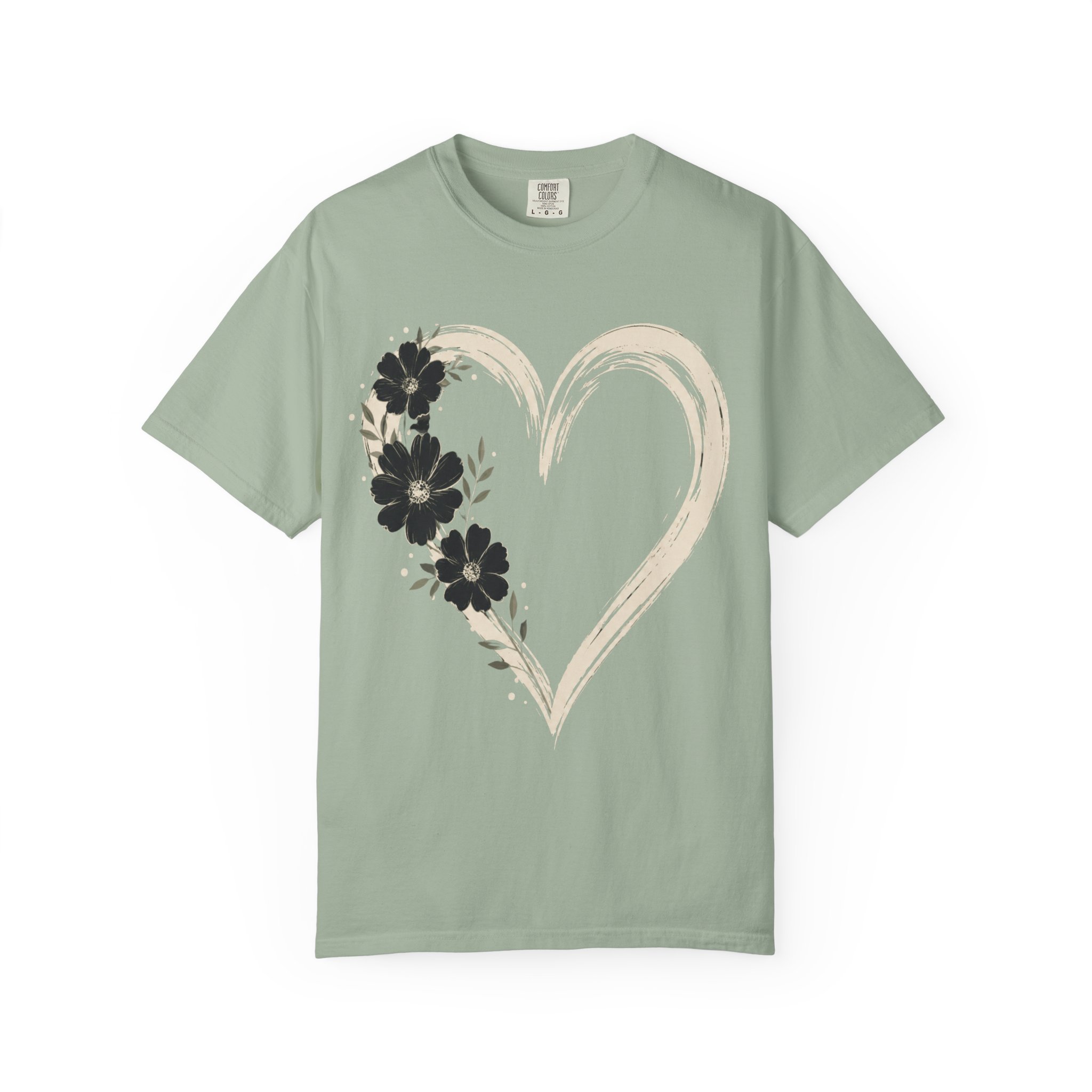 Botanical Heart Floral T-Shirt — Hand-Drawn Flower Heart Design - Image 2