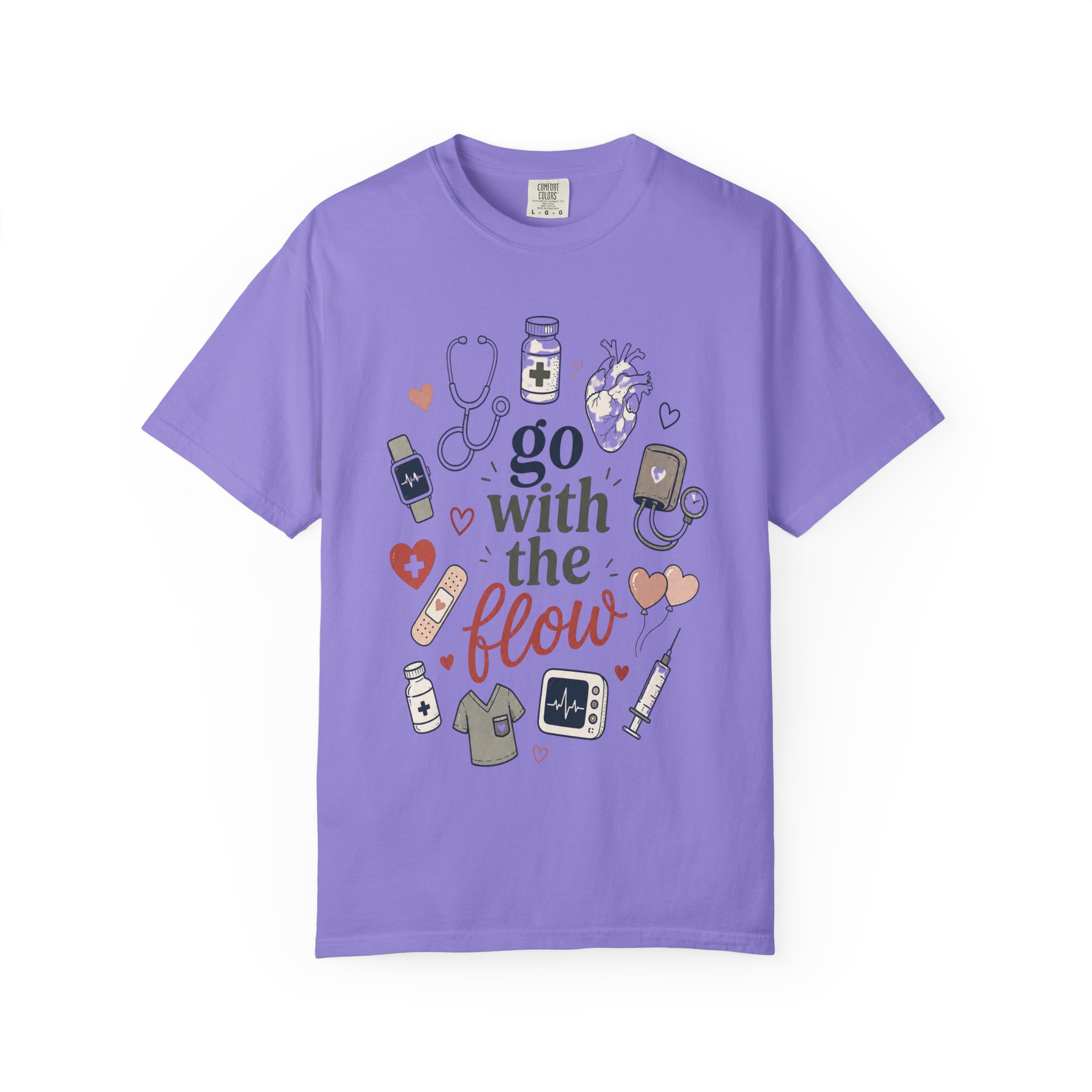 Cardiology Nurse Shirt - Go With The Flow Cardiac Comfort Colors Graphic Tee - Image 8