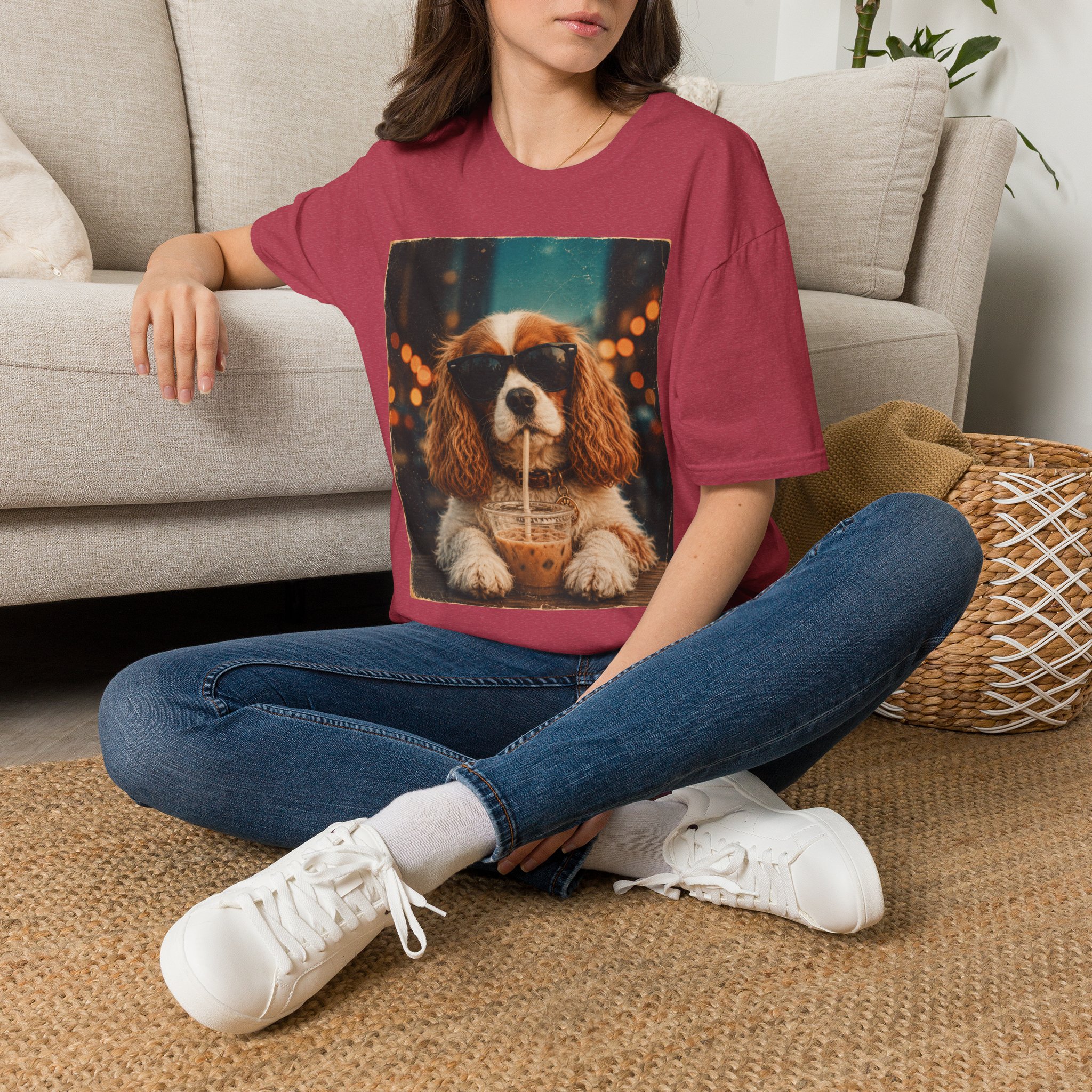 King Charles Spaniel Shirt | Cute Pup Sipping a Straw Graphic Tee - Image 38