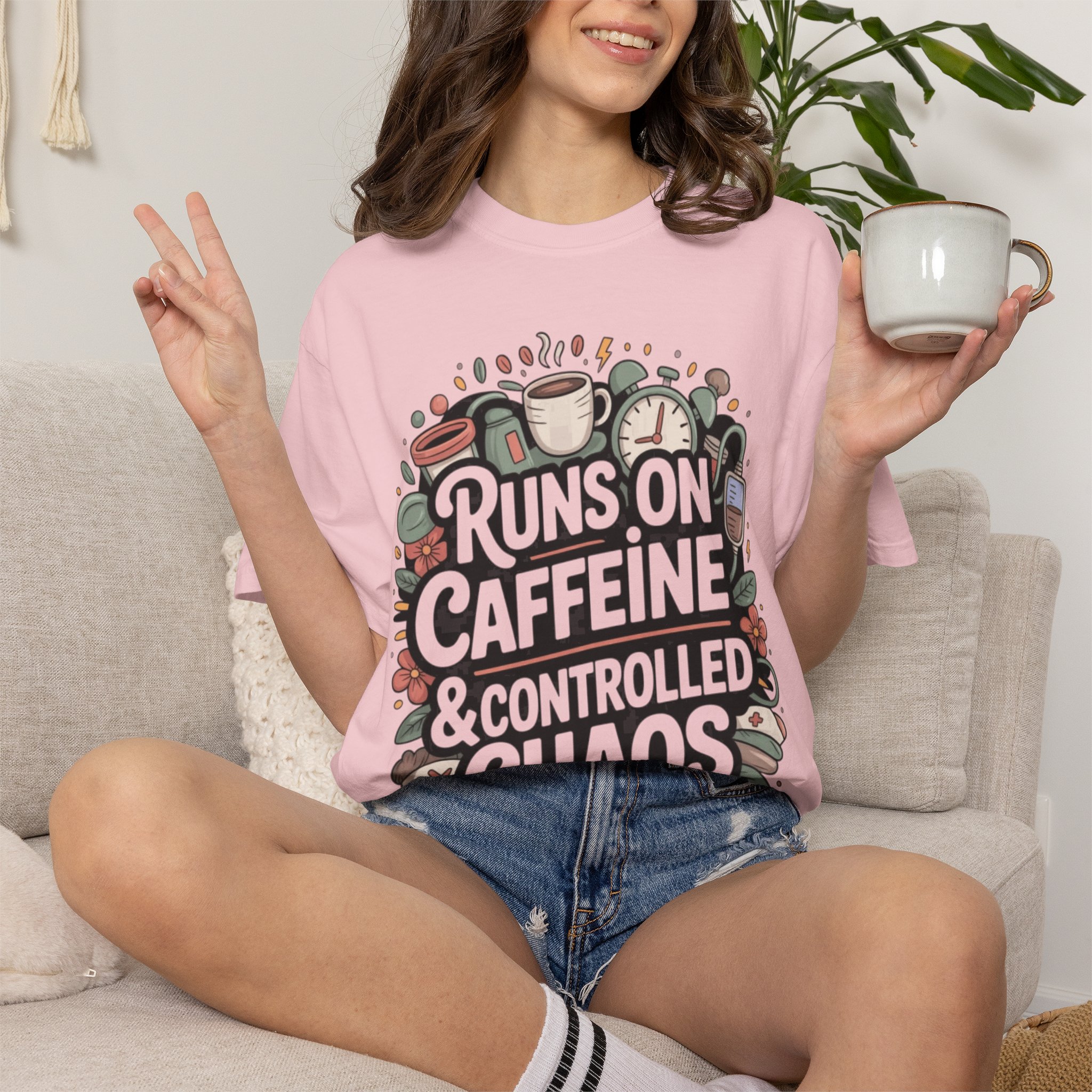 Runs on Caffeine & Controlled Chaos T-shirt | Coffee Graphic Tee - Image 14