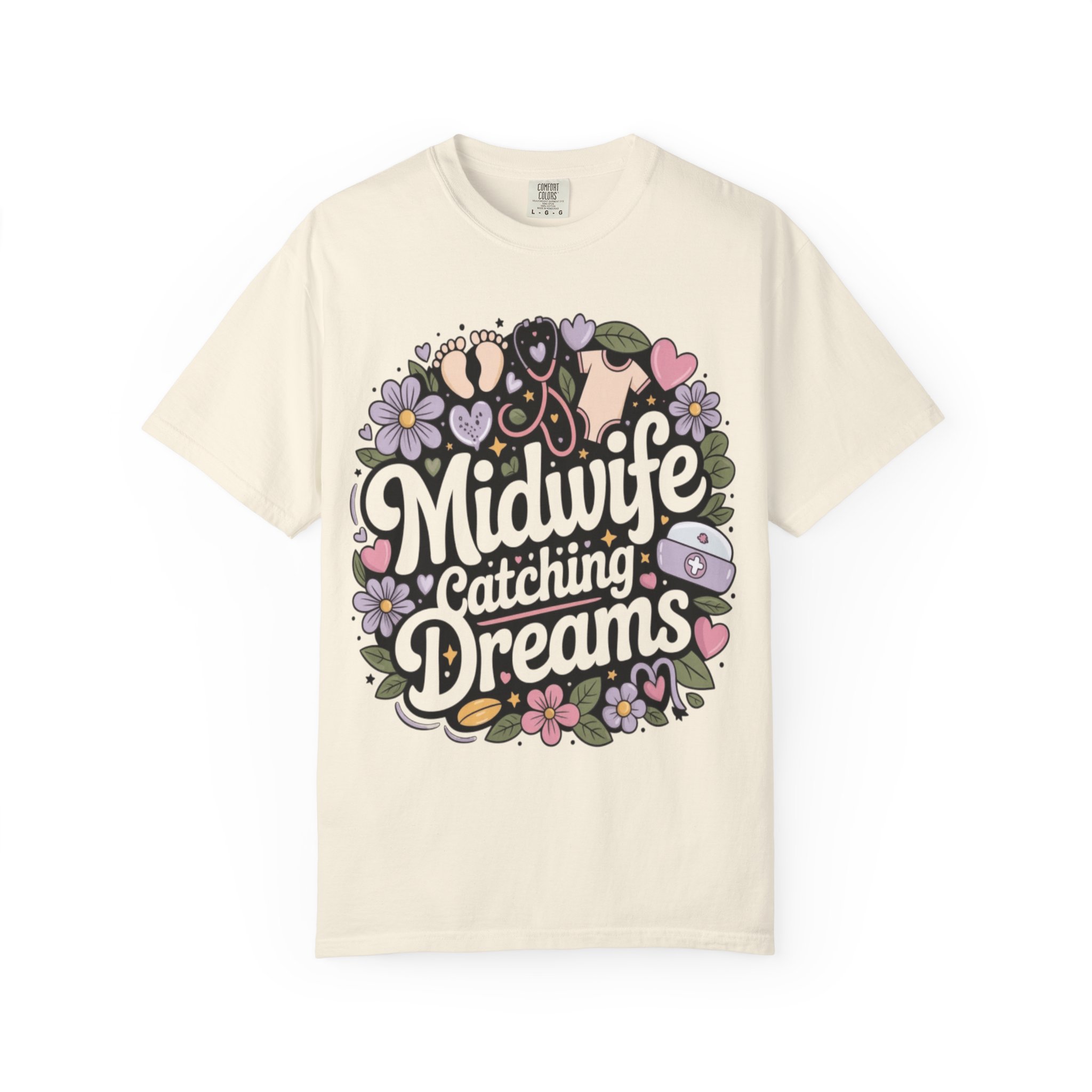 Midwife Catching Dreams T-Shirt — Floral Nurse Midwifery Tee - Image 7
