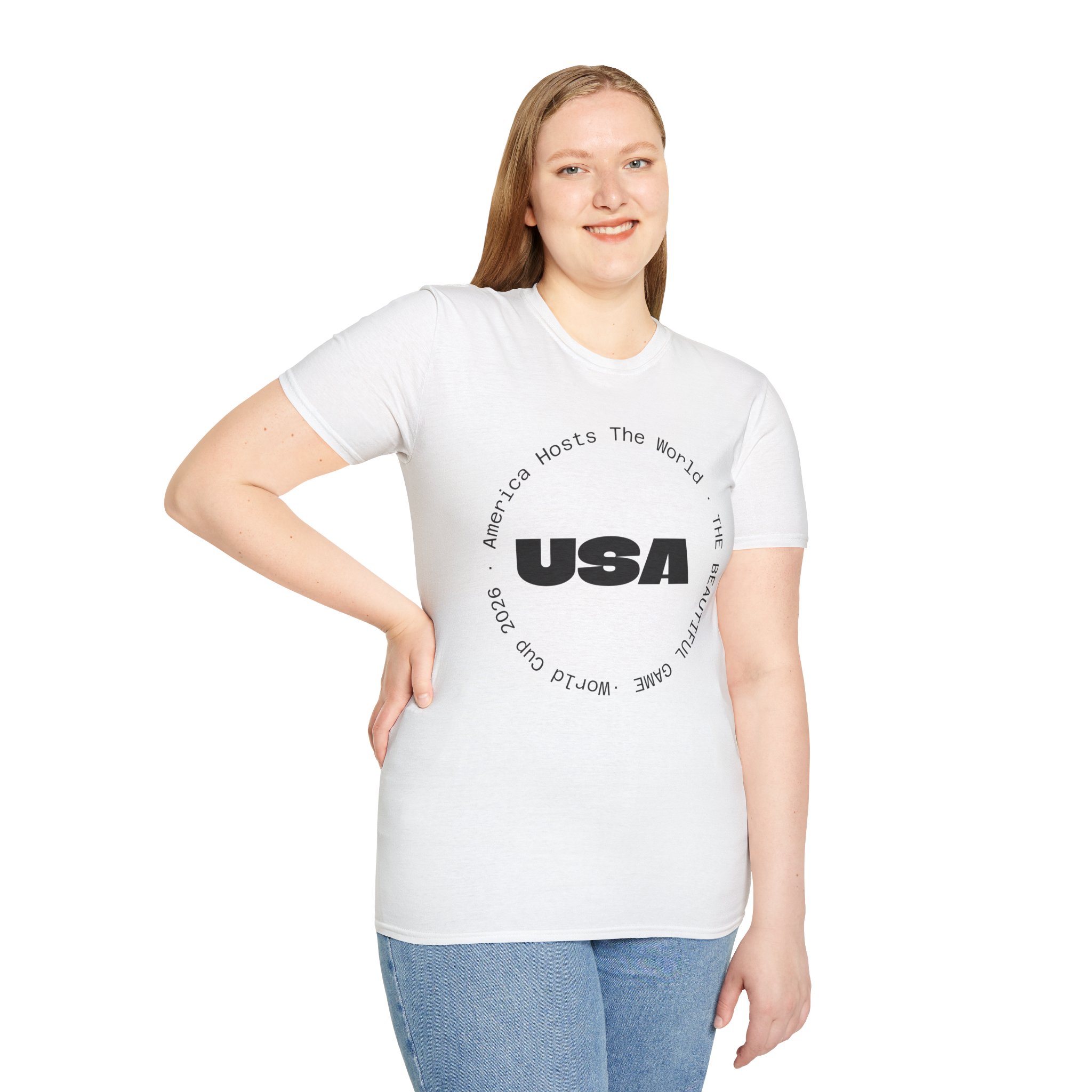 USA Graphic T‑Shirt — 'America Hosts The World' Circular Text Patriotic Tee - Image 5