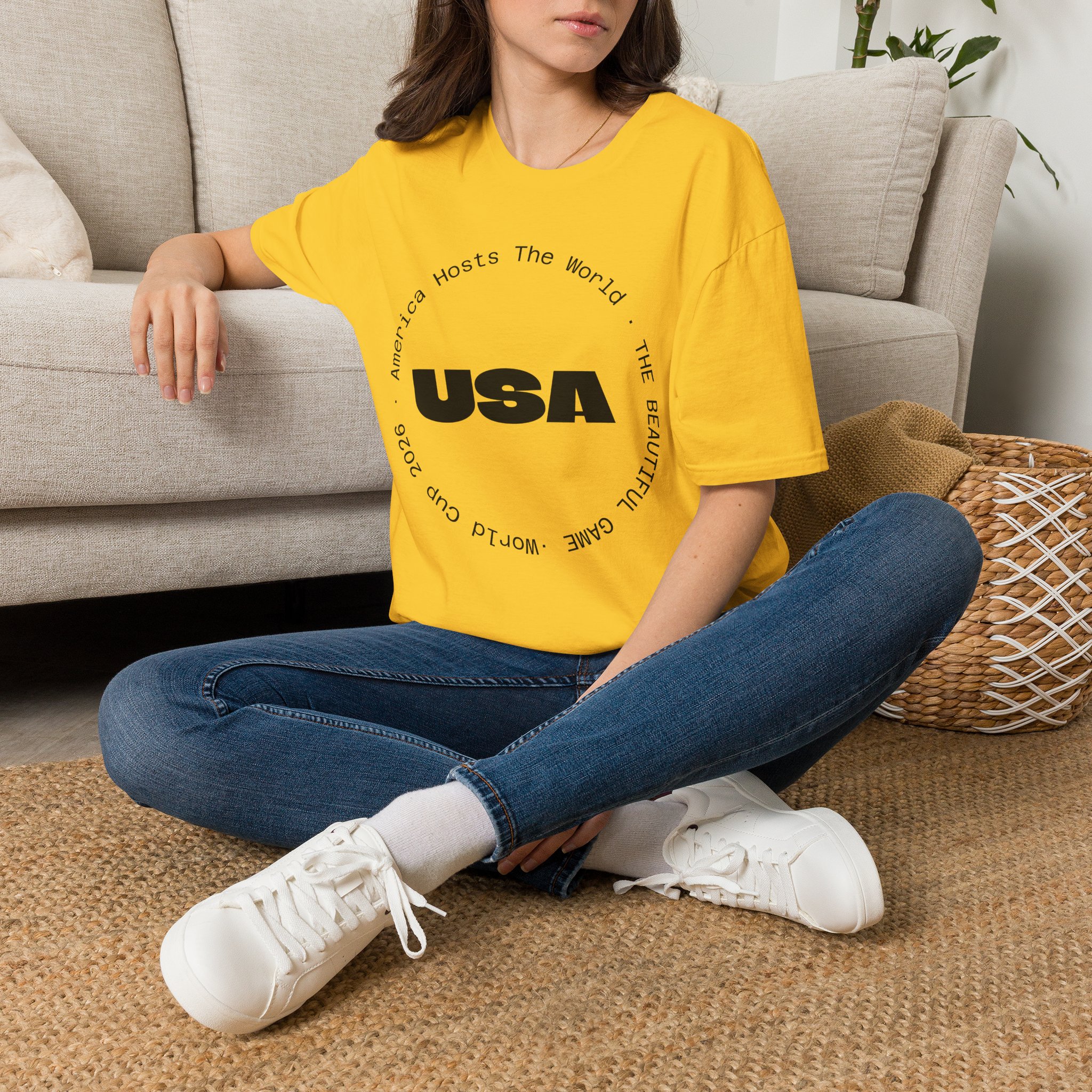 USA Graphic T‑Shirt — 'America Hosts The World' Circular Text Patriotic Tee - Image 15