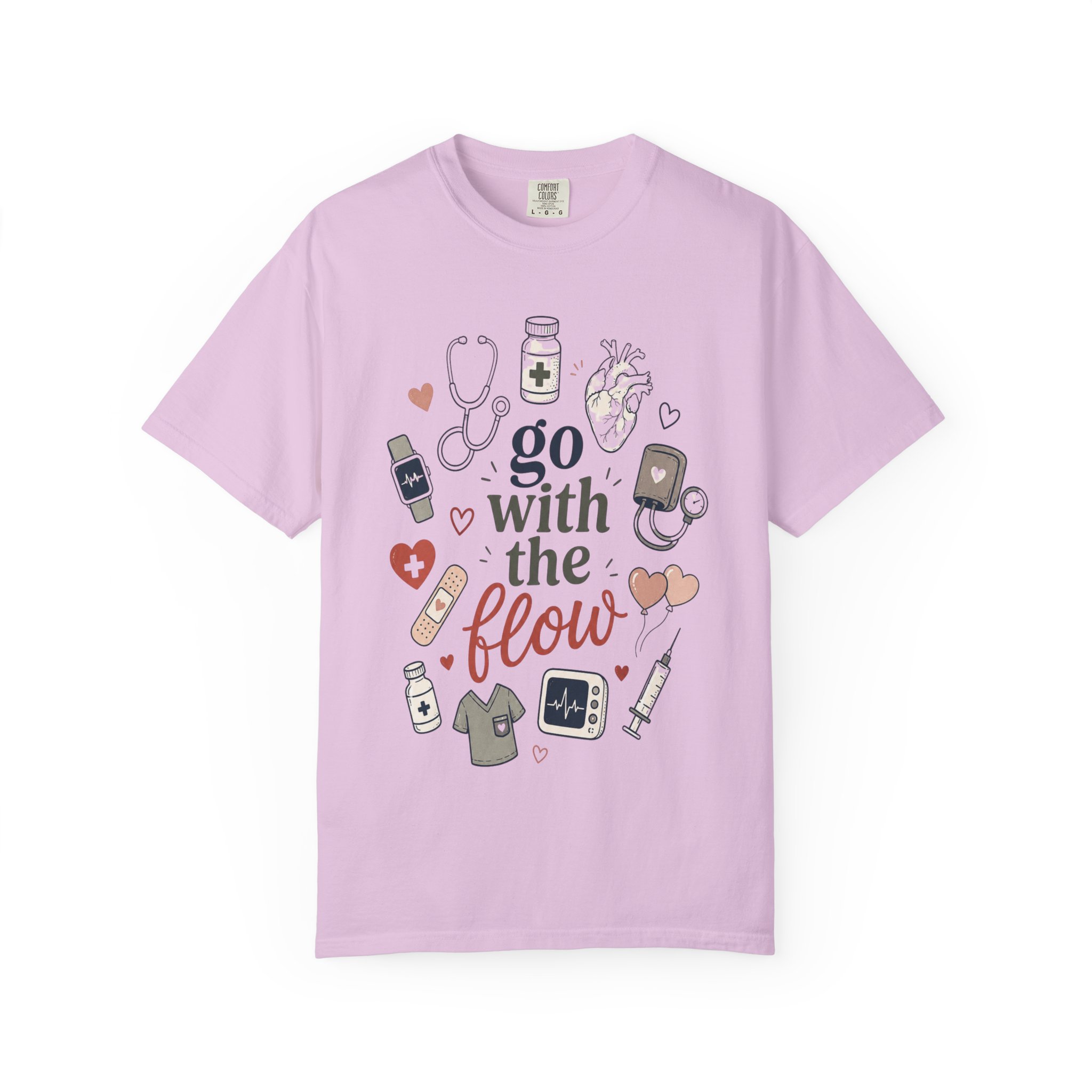 Cardiology Nurse Shirt - Go With The Flow Cardiac Comfort Colors Graphic Tee - Image 6