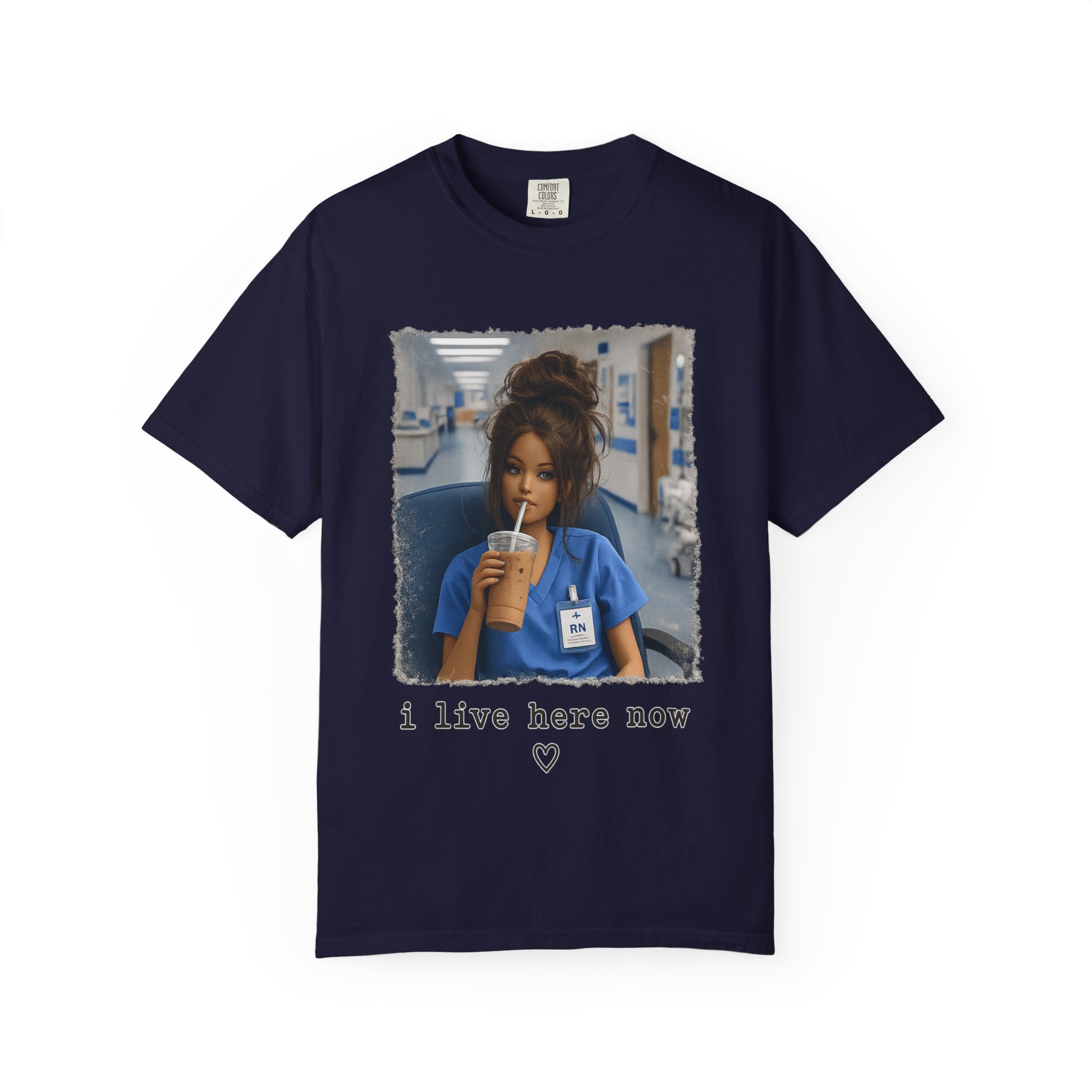 Funny RN Nurse Shirt - I Live Here Now Iced Coffee Comfort Colors Graphic Tee - Image 13