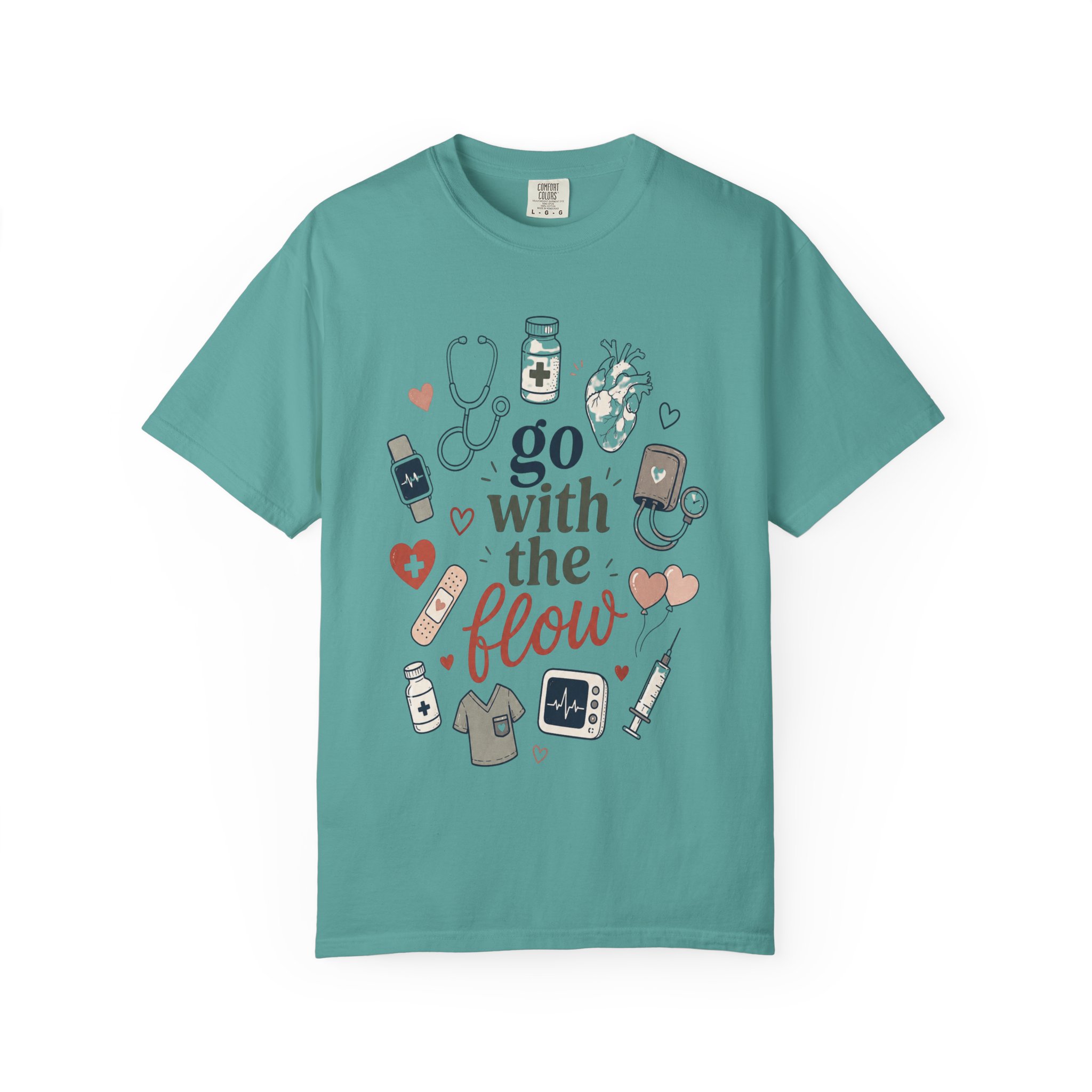 Cardiology Nurse Shirt - Go With The Flow Cardiac Comfort Colors Graphic Tee - Image 13