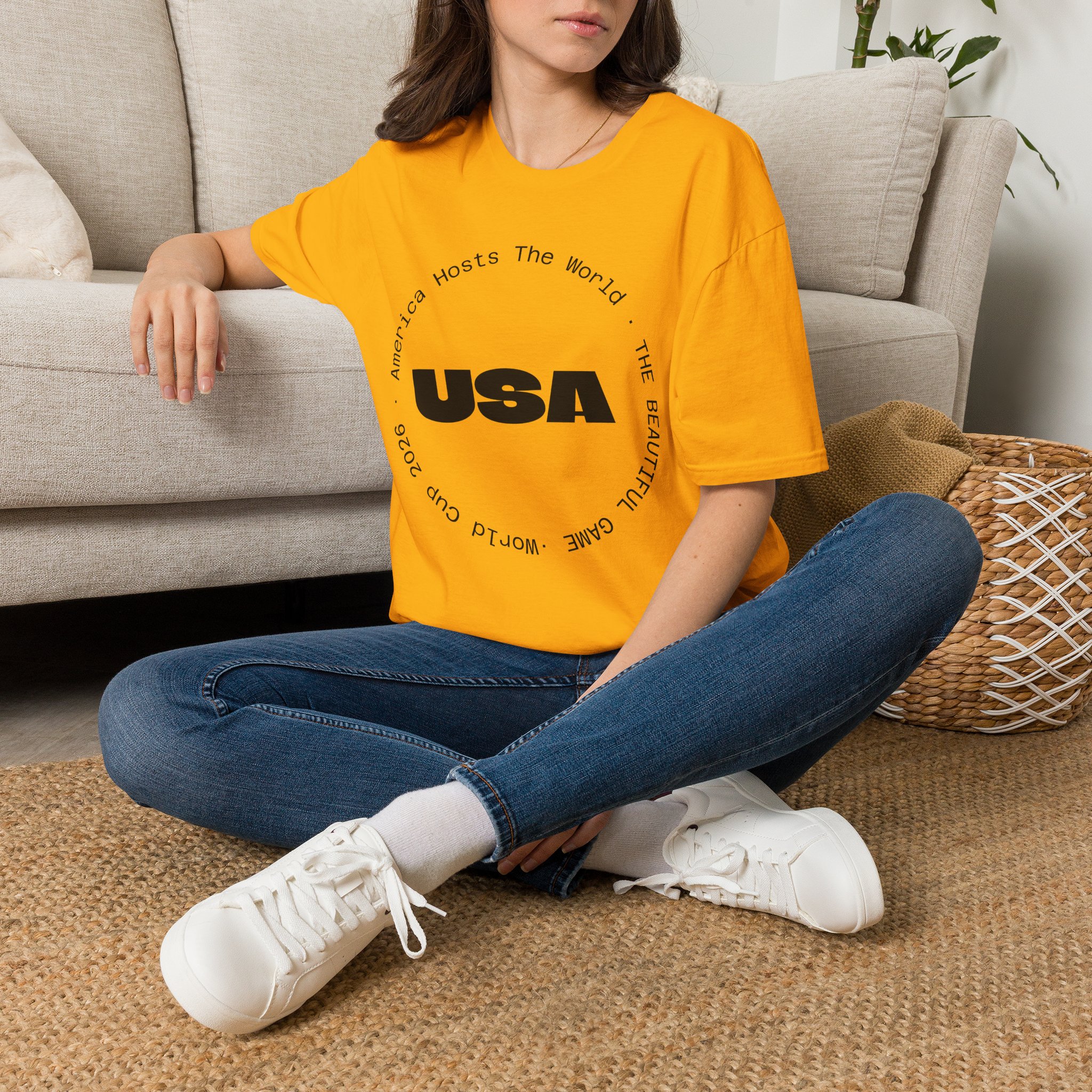USA Graphic T‑Shirt — 'America Hosts The World' Circular Text Patriotic Tee - Image 11