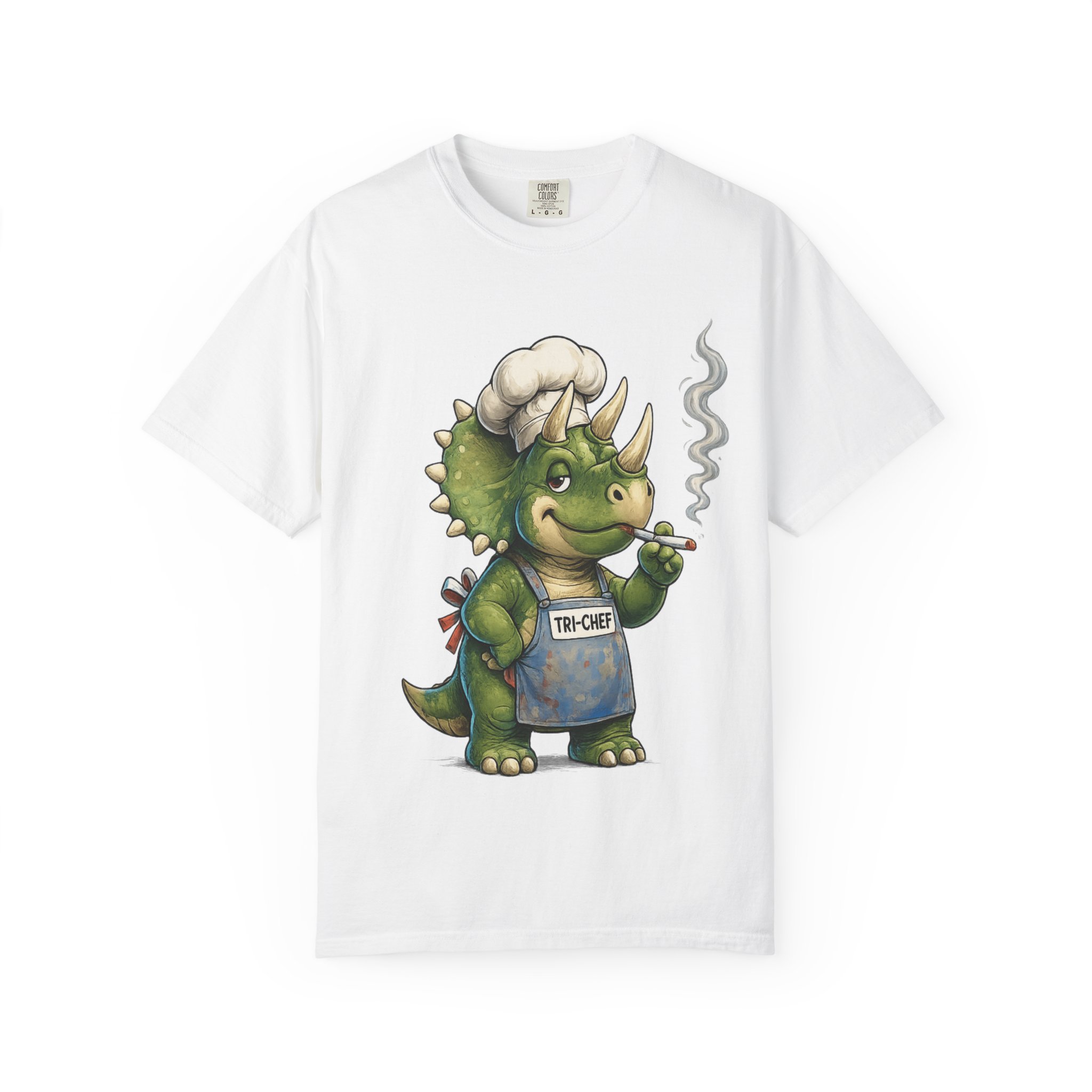 Tri Chef Shirt, Triceratops Chef Tee, Funny Dinosaur Chef Shirt, Funny Triceratops Comfort Colors 1717 T-Shirt - Image 2