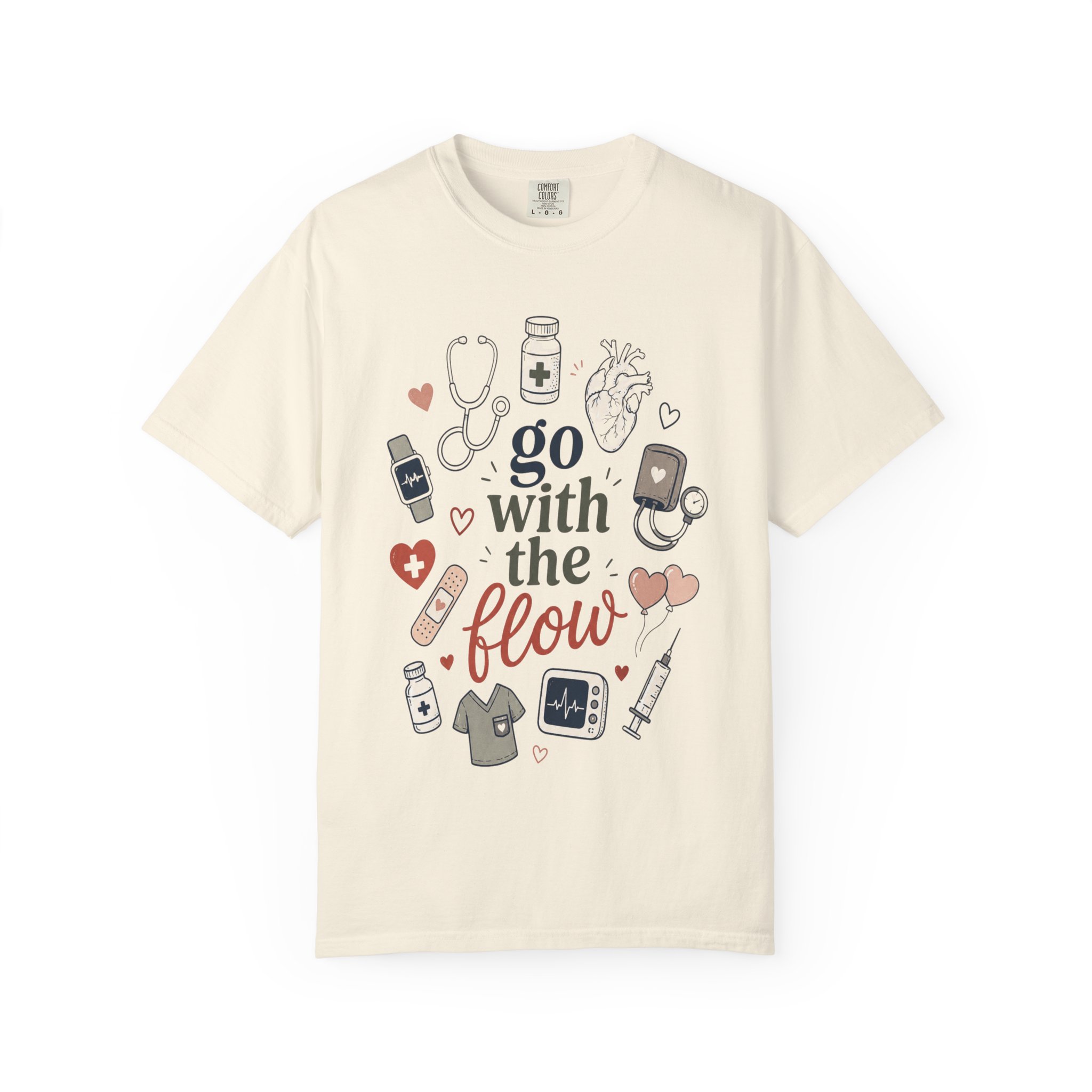 Cardiology Nurse Shirt - Go With The Flow Cardiac Comfort Colors Graphic Tee - Image 14