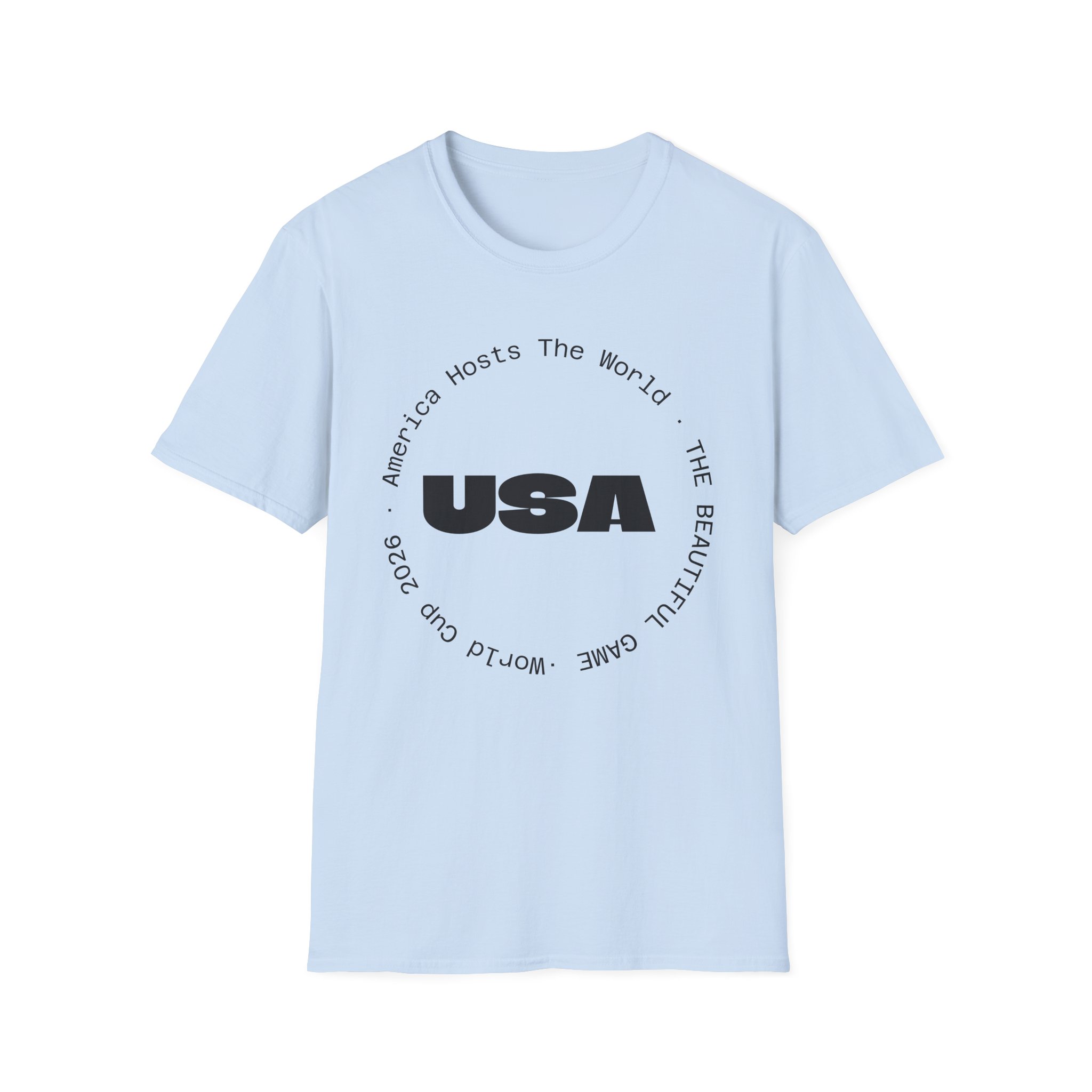 USA Graphic T‑Shirt — 'America Hosts The World' Circular Text Patriotic Tee - Image 20