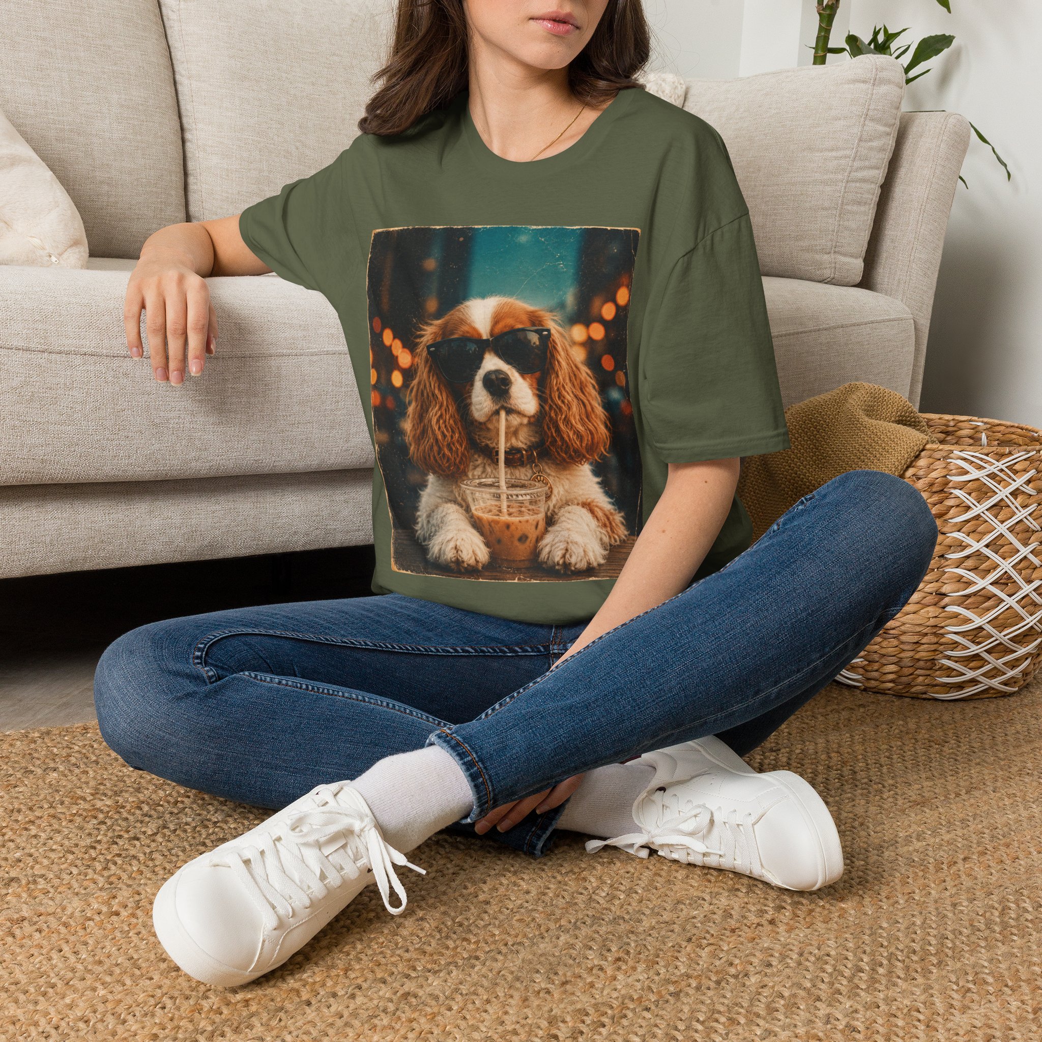 King Charles Spaniel Shirt | Cute Pup Sipping a Straw Graphic Tee - Image 14