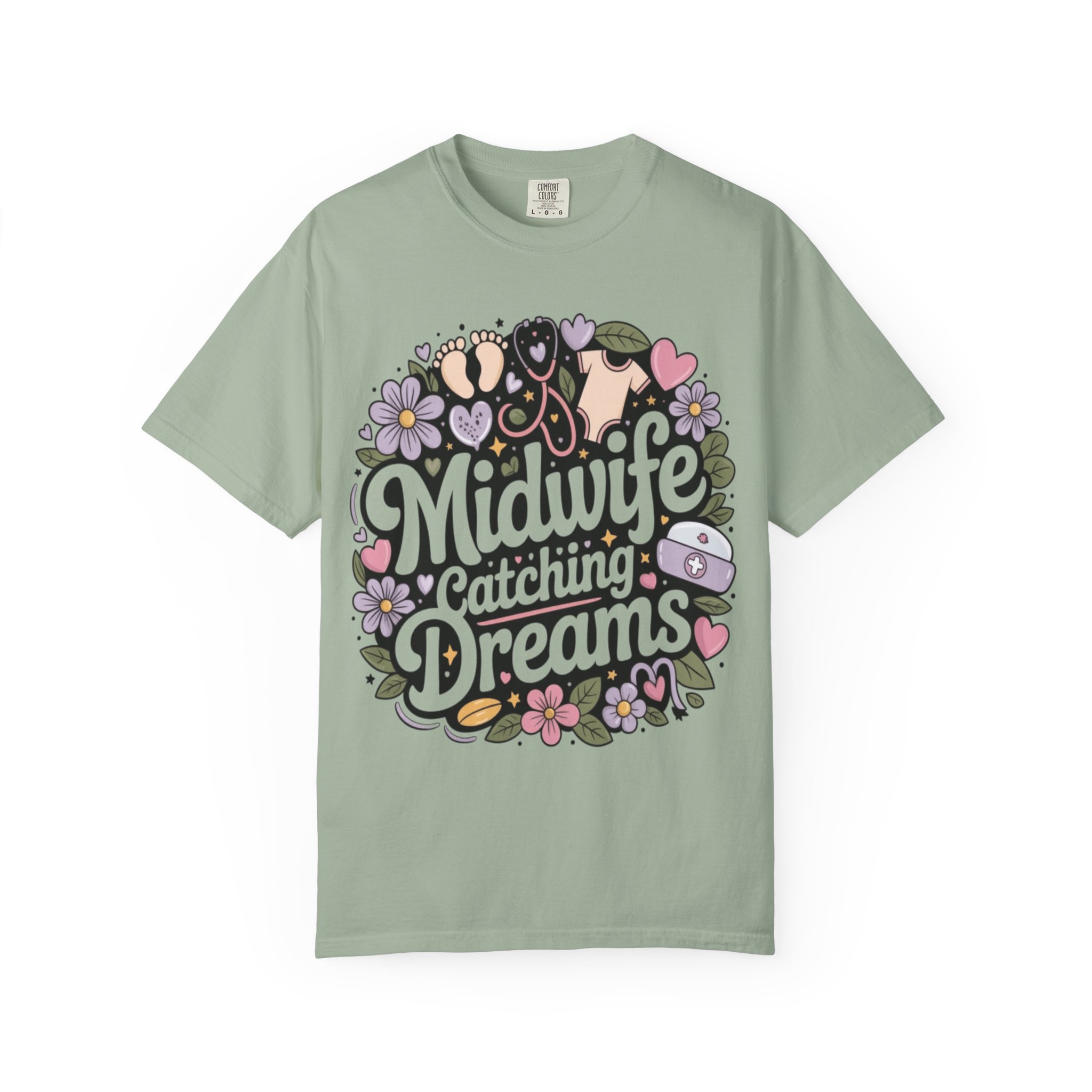 Midwife Catching Dreams T-Shirt — Floral Nurse Midwifery Tee - Image 10