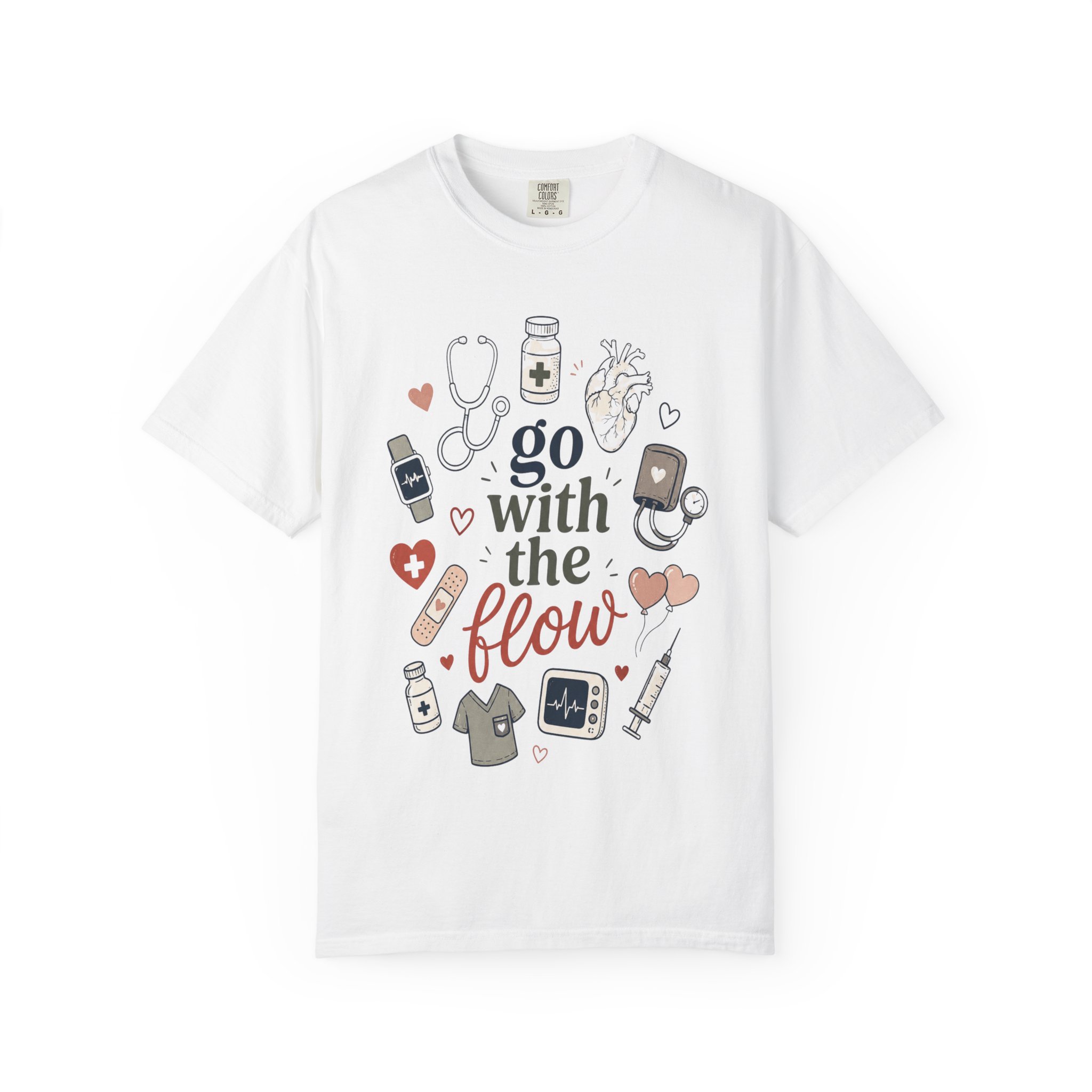 Cardiology Nurse Shirt - Go With The Flow Cardiac Comfort Colors Graphic Tee - Image 10