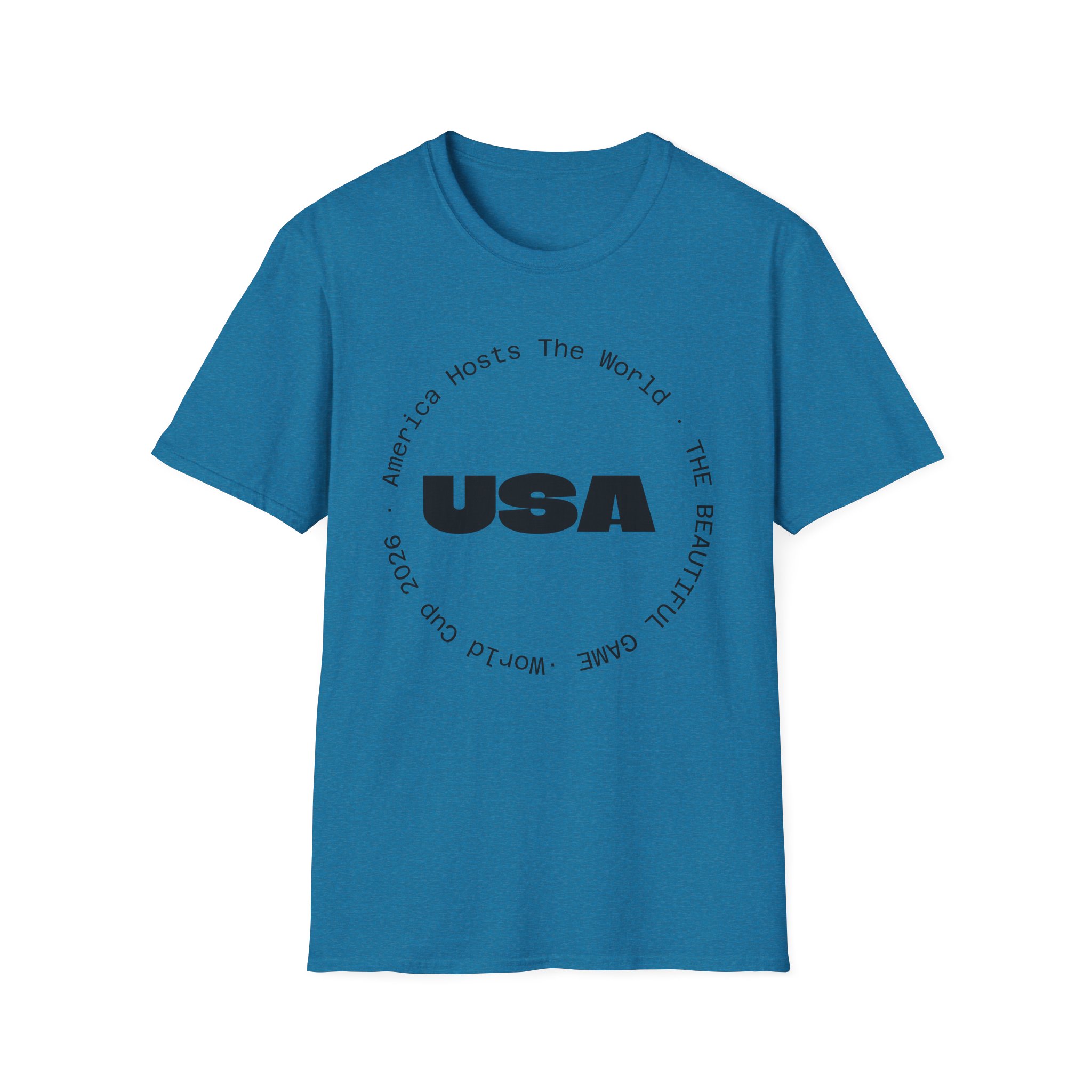 USA Graphic T‑Shirt — 'America Hosts The World' Circular Text Patriotic Tee - Image 24