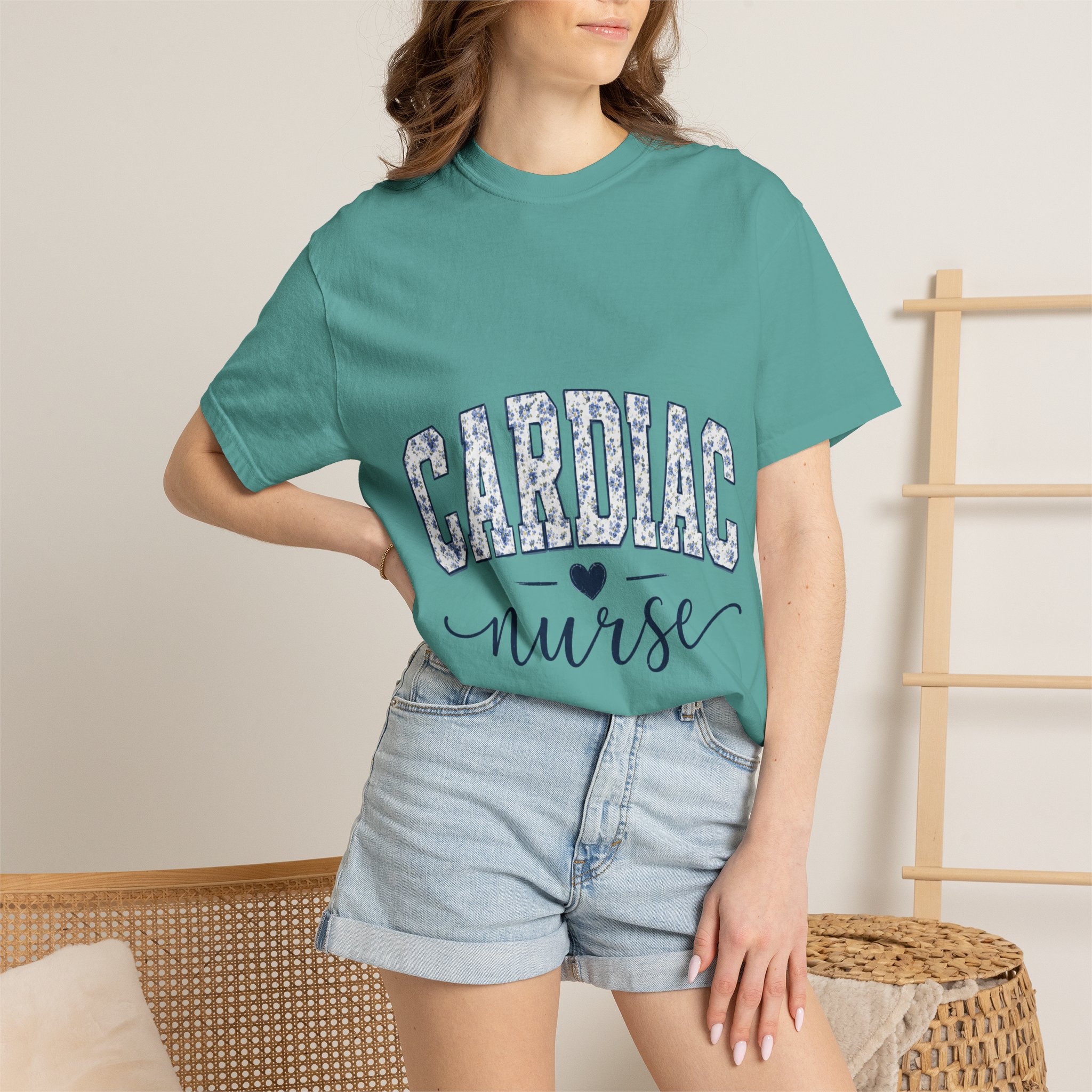 Cardiac Nurse Shirt - Bold Floral Block Letter Comfort Colors Medical Graphic Tee - Image 10