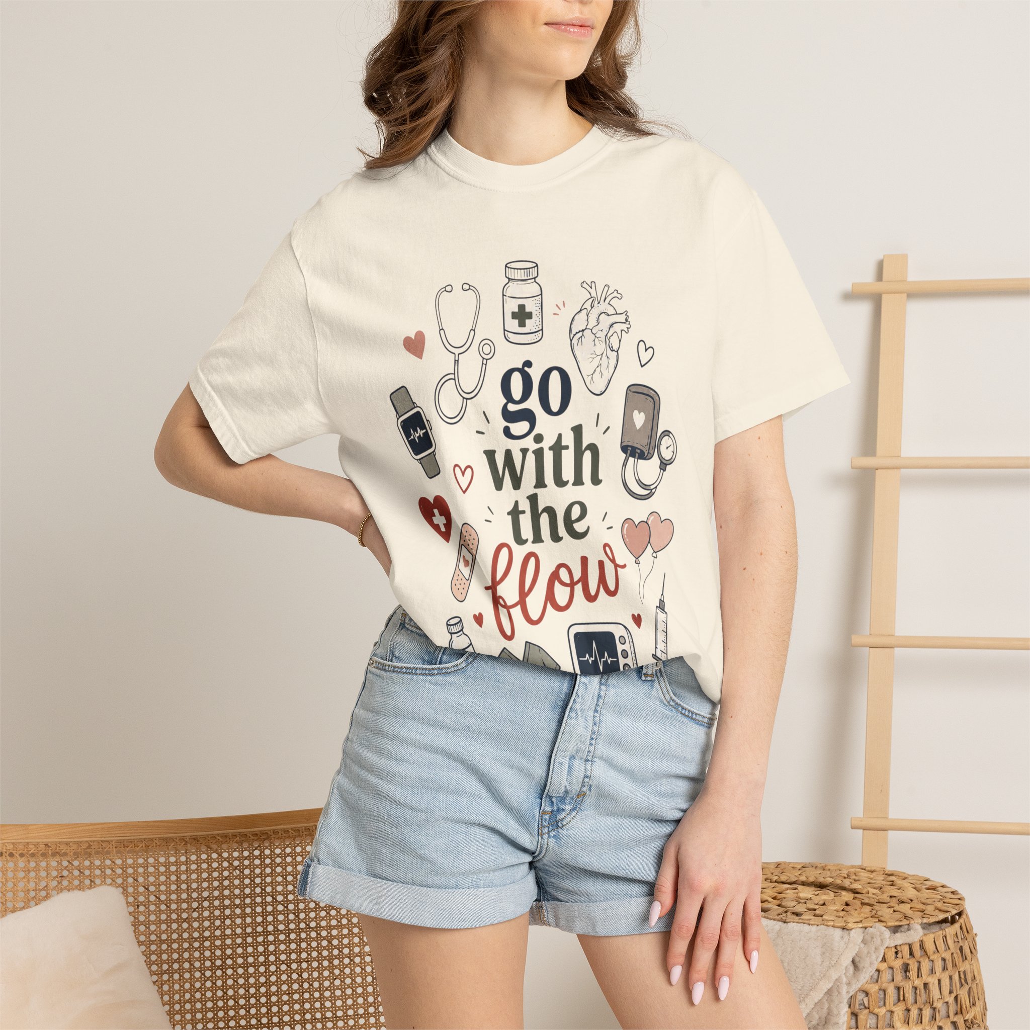 Cardiology Nurse Shirt - Go With The Flow Cardiac Comfort Colors Graphic Tee - Image 2