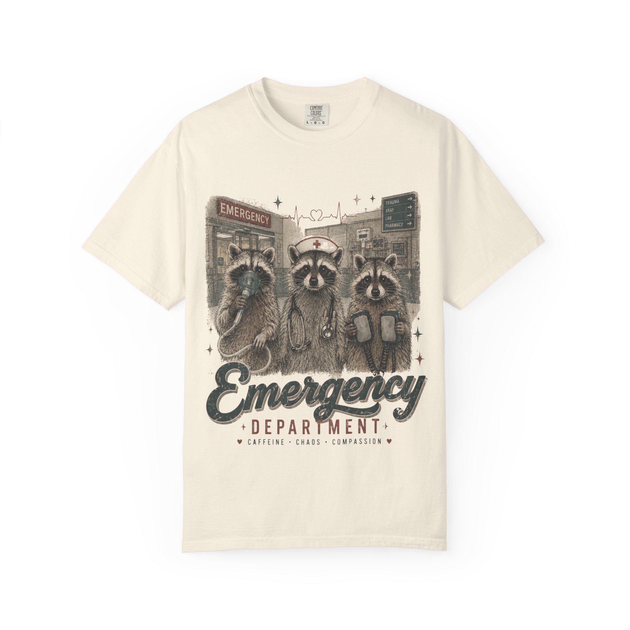 Emergency Department Raccoon Nurse T-Shirt – Funny ER Healthcare Worker Graphic Tee - Image 14
