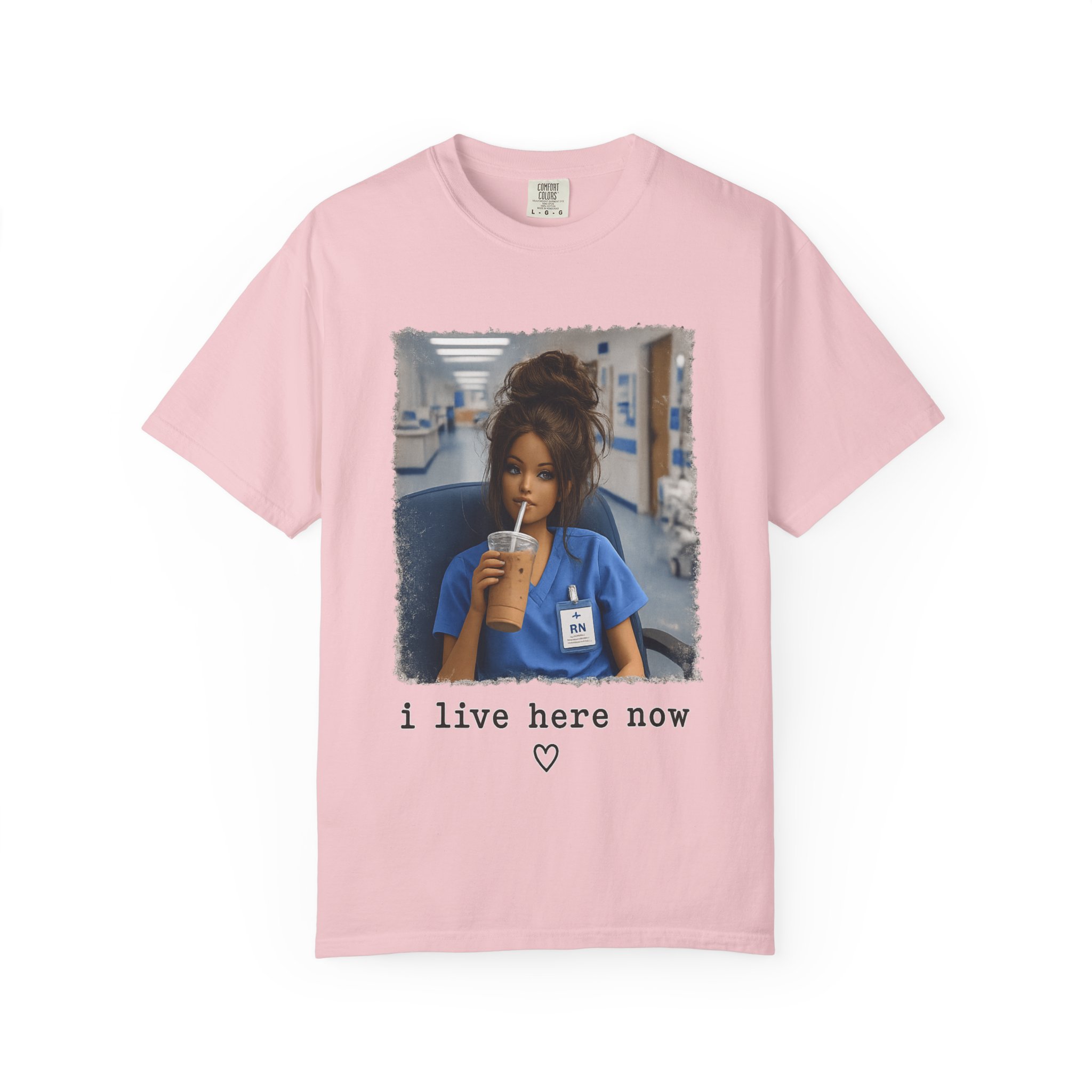 Funny RN Nurse Shirt - I Live Here Now Iced Coffee Comfort Colors Graphic Tee - Image 16
