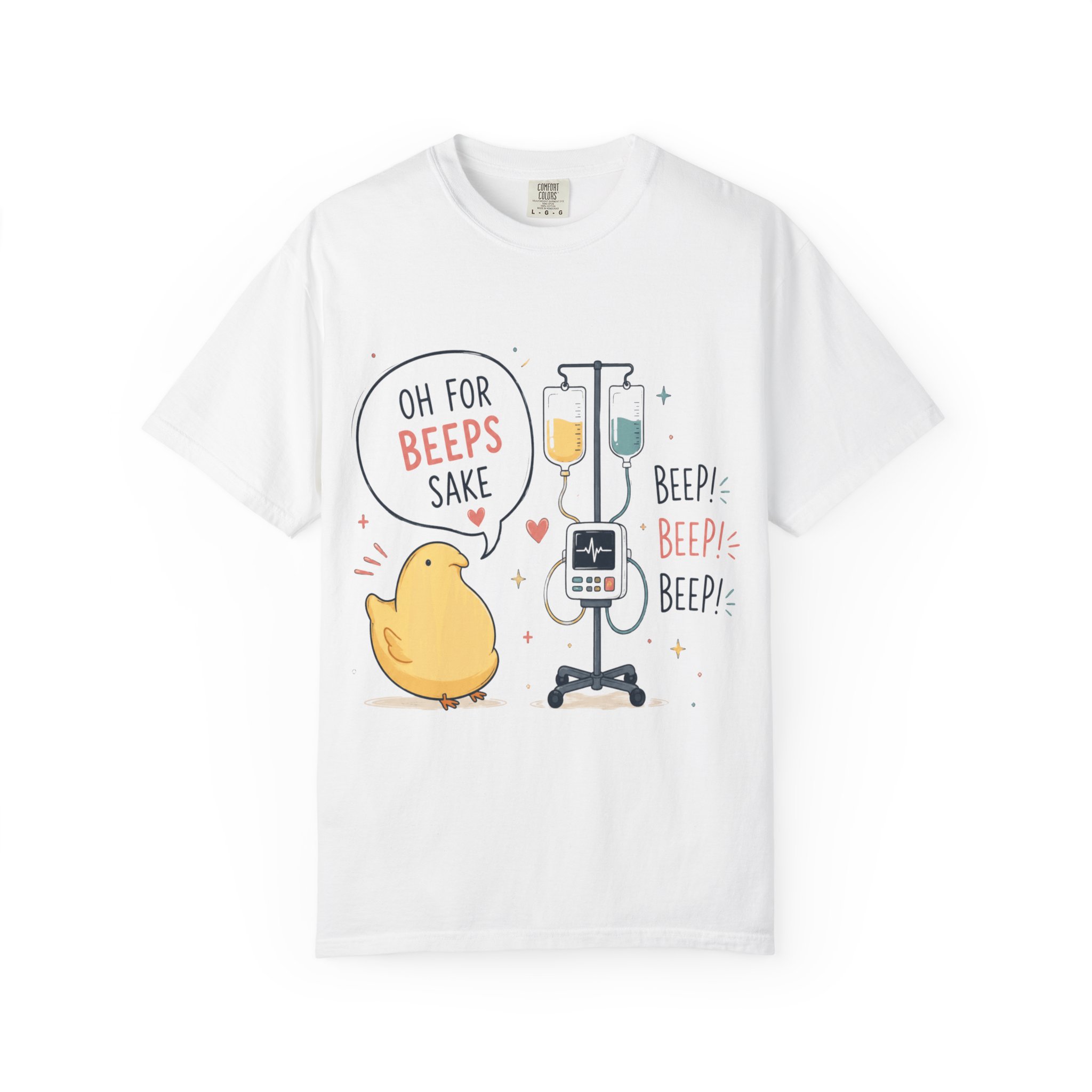 Oh for Beeps Sake: Cute Cartoon Chick with Medical Equipment Pun, Whimsical Healthcare Humor Illustration - Image 2