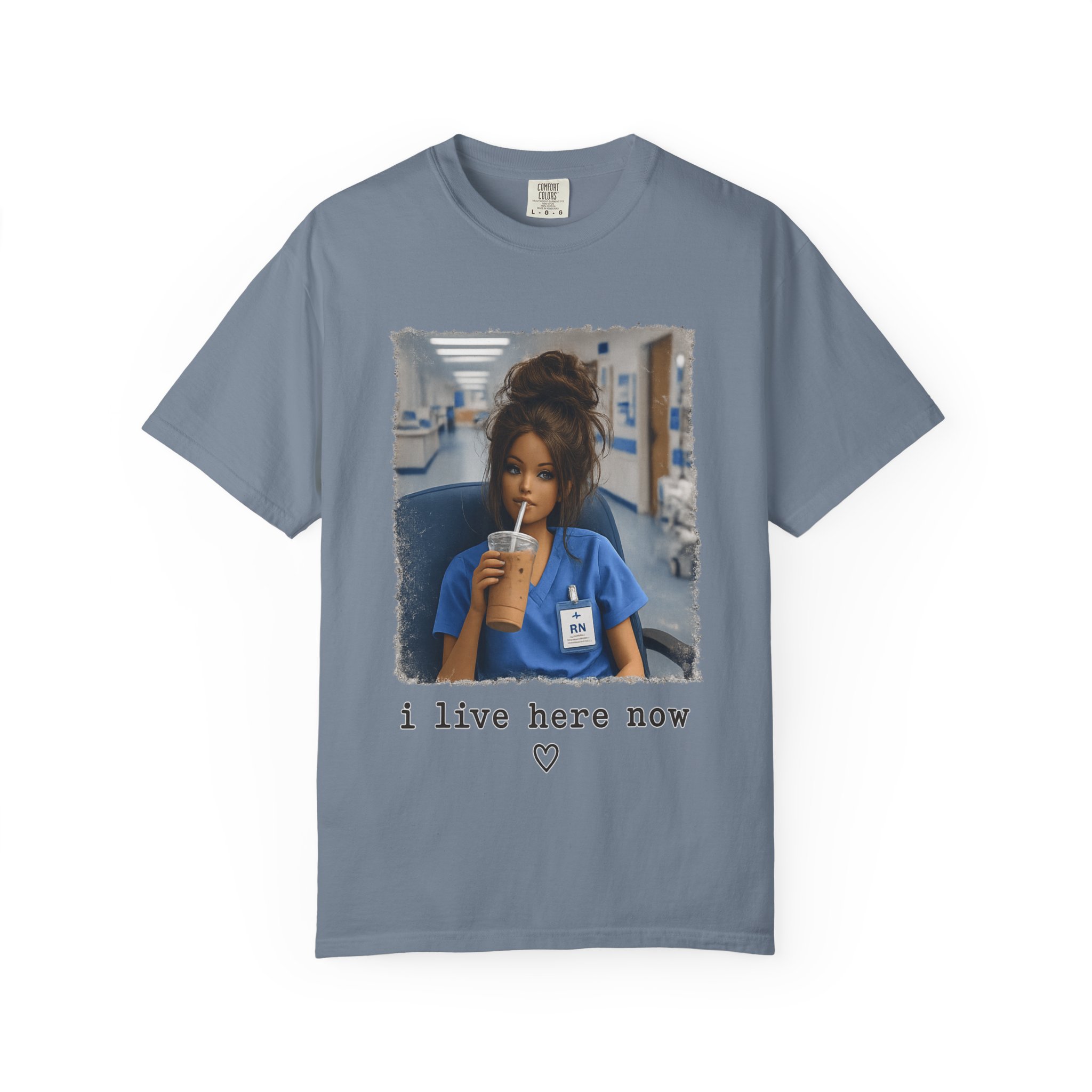 Funny RN Nurse Shirt - I Live Here Now Iced Coffee Comfort Colors Graphic Tee - Image 12