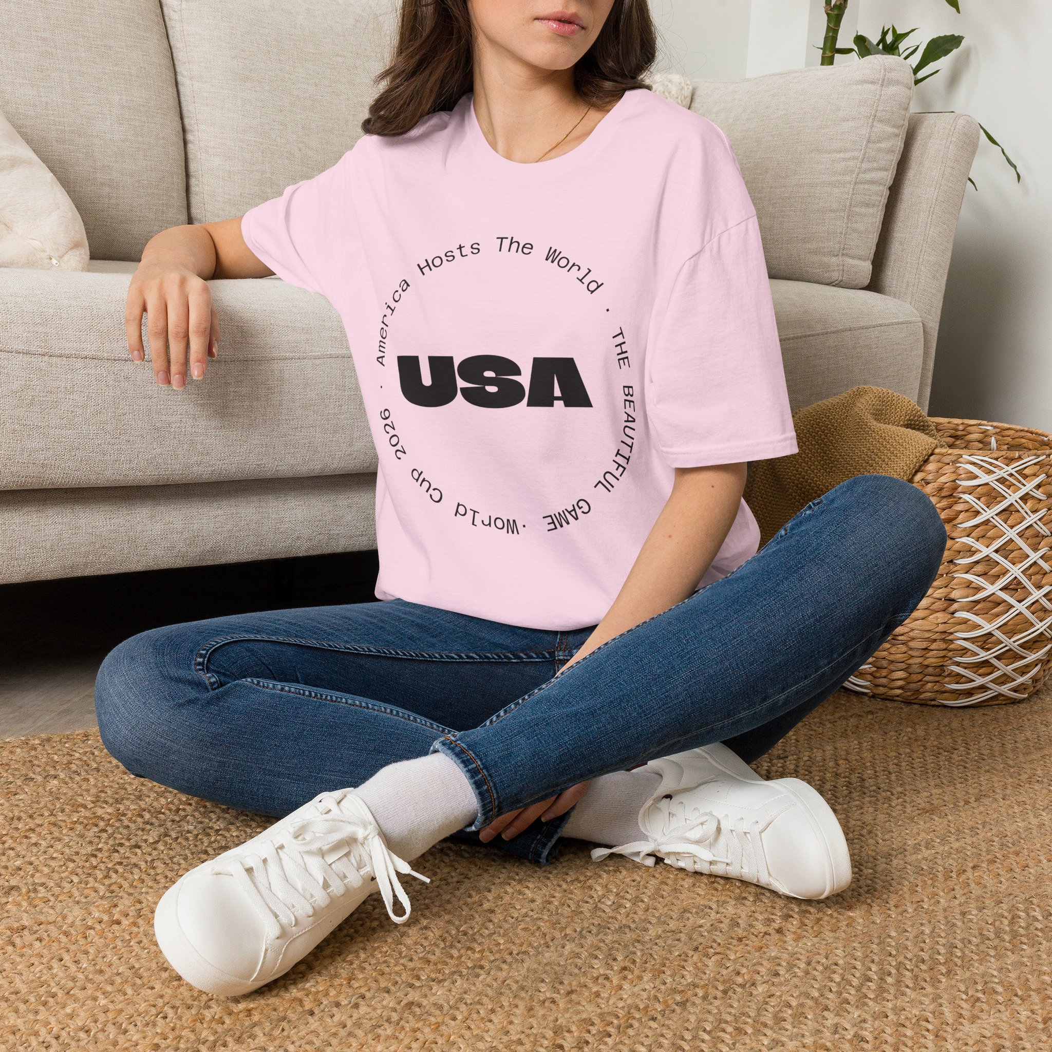 USA Graphic T‑Shirt — 'America Hosts The World' Circular Text Patriotic Tee - Image 27