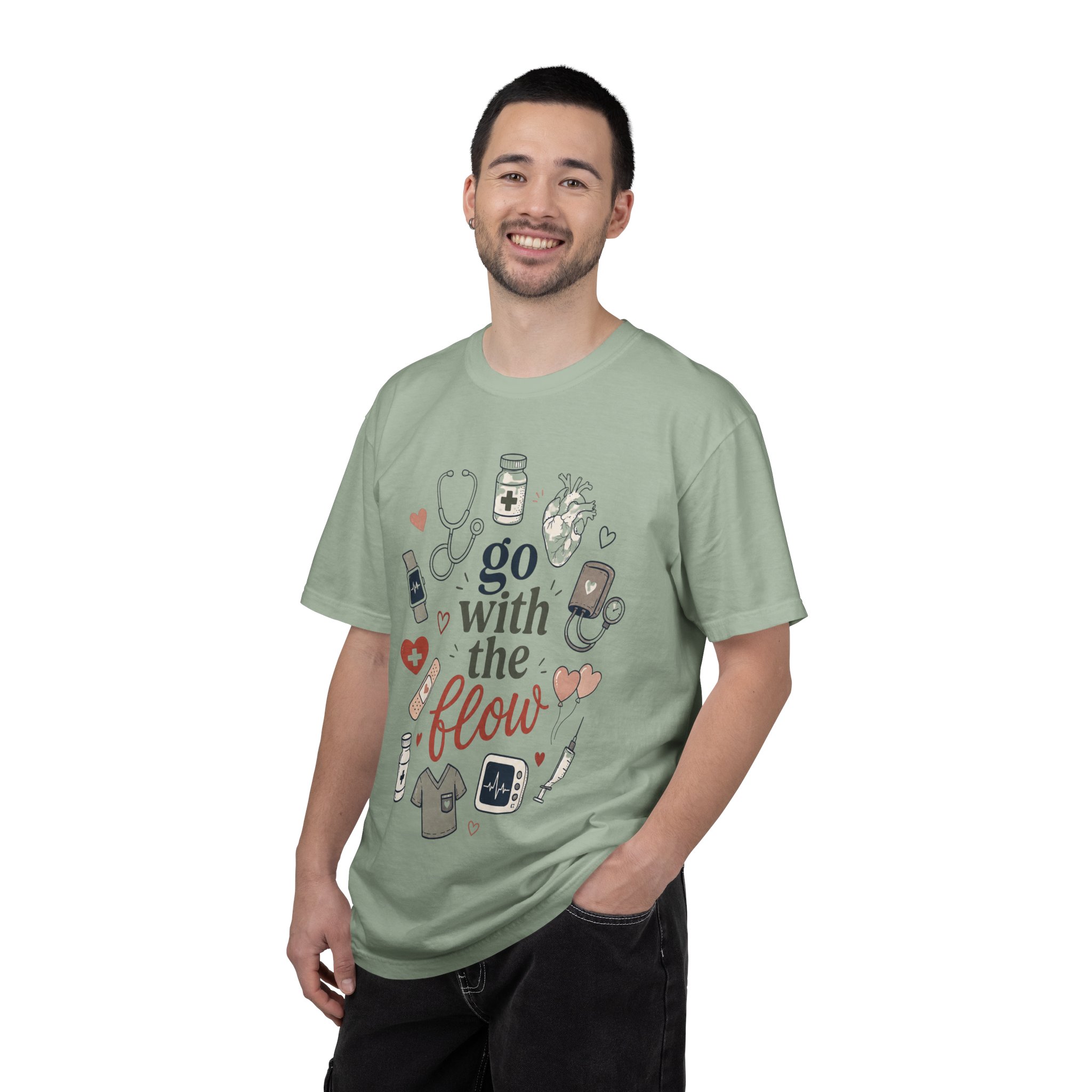 Cardiology Nurse Shirt - Go With The Flow Cardiac Comfort Colors Graphic Tee - Image 4