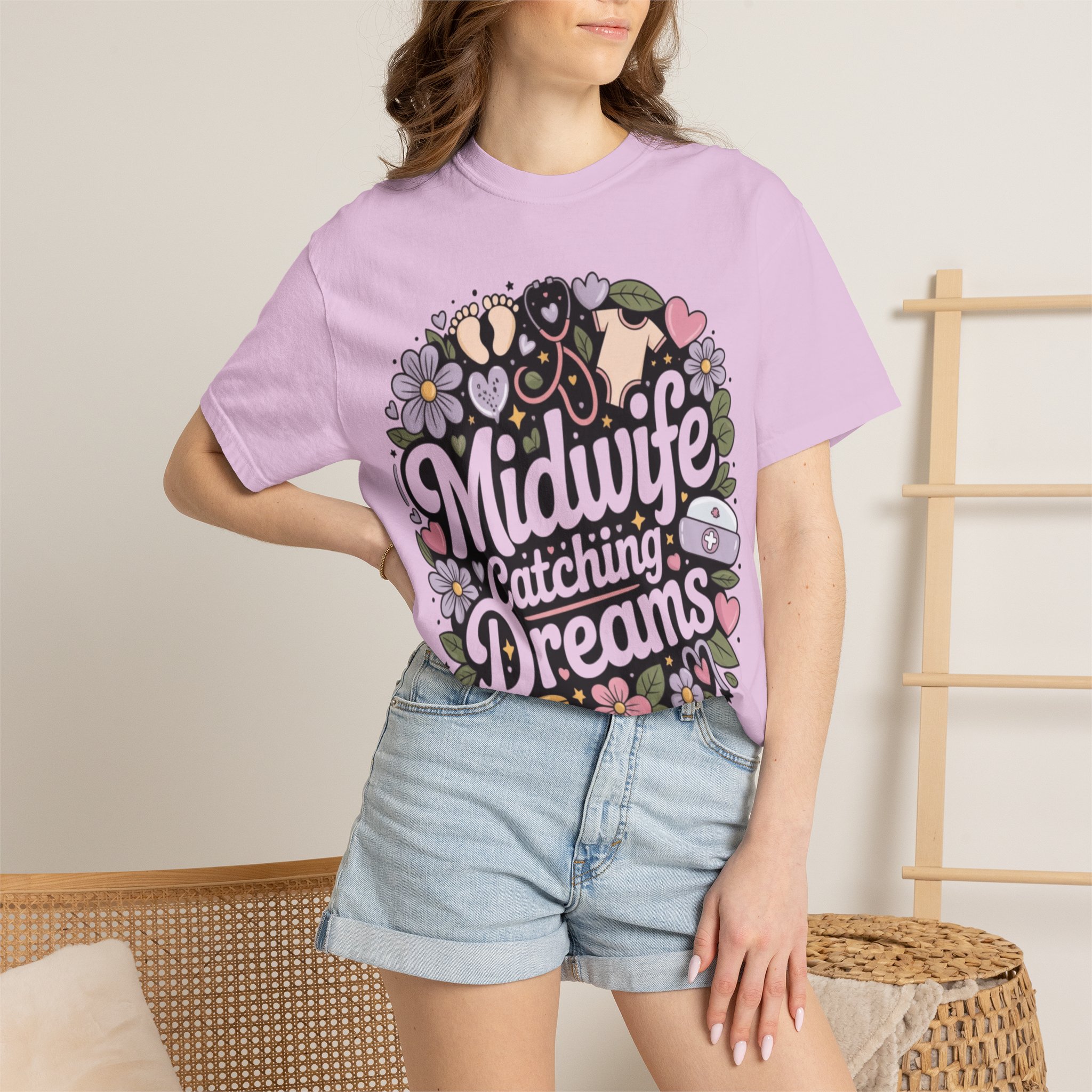 Midwife Catching Dreams T-Shirt — Floral Nurse Midwifery Tee - Image 24