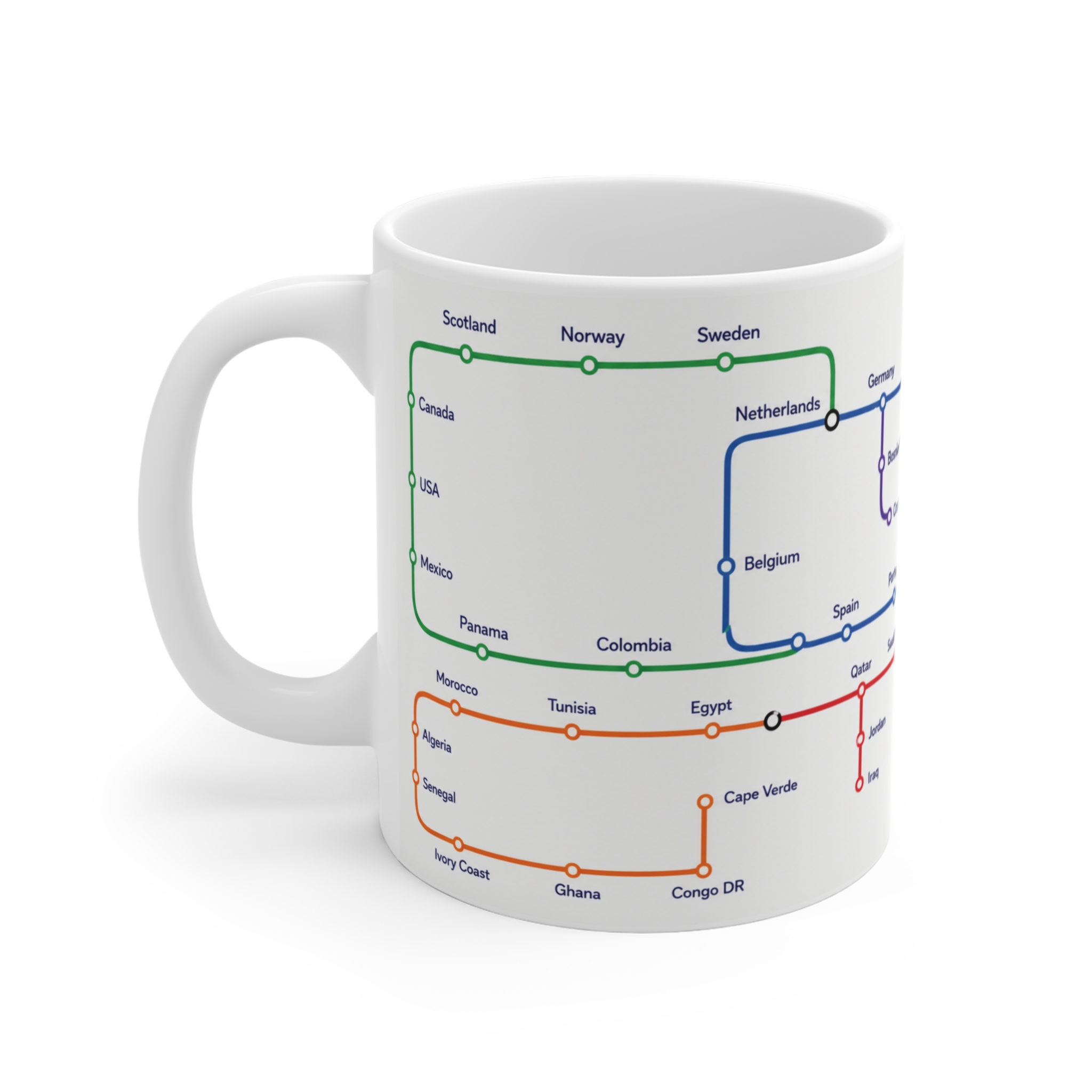 World Travel Map Mug - Team and Country Subway Line Map 11oz - Image 2