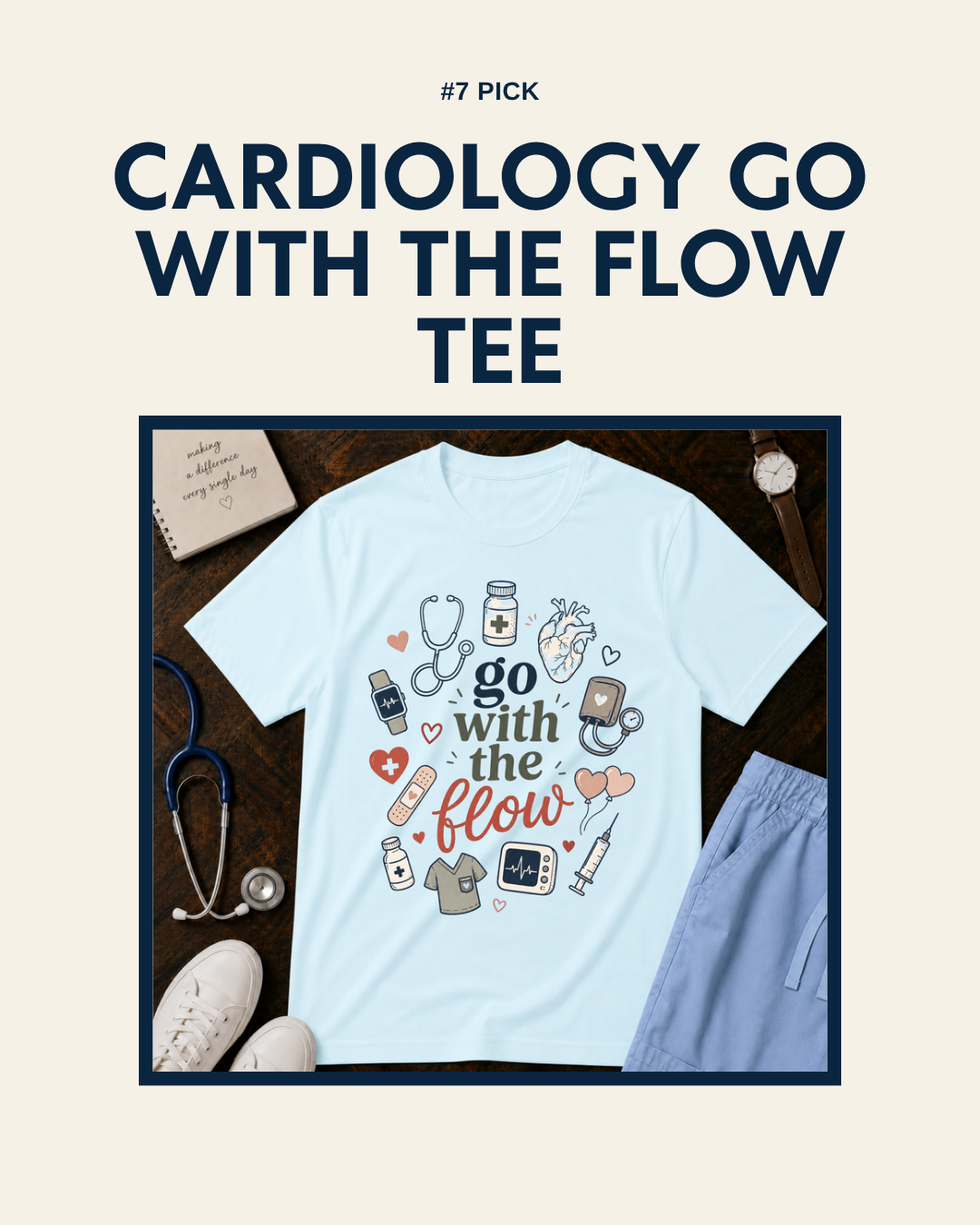 Cardiology Go With the Flow t-shirt, unaltered product photo