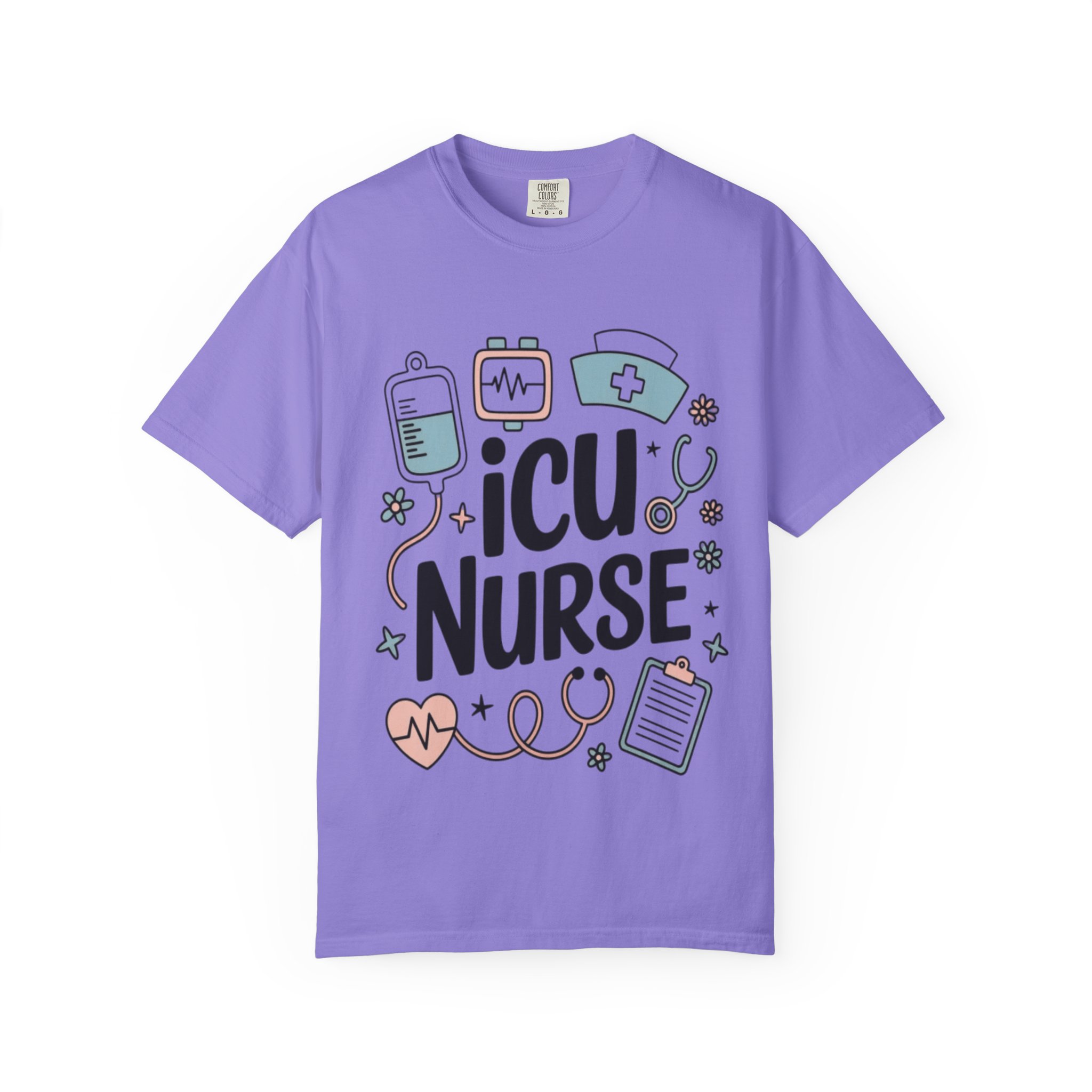 ICU Nurse T-Shirt - Cute Medical Icons Gift for Nurses - Image 10