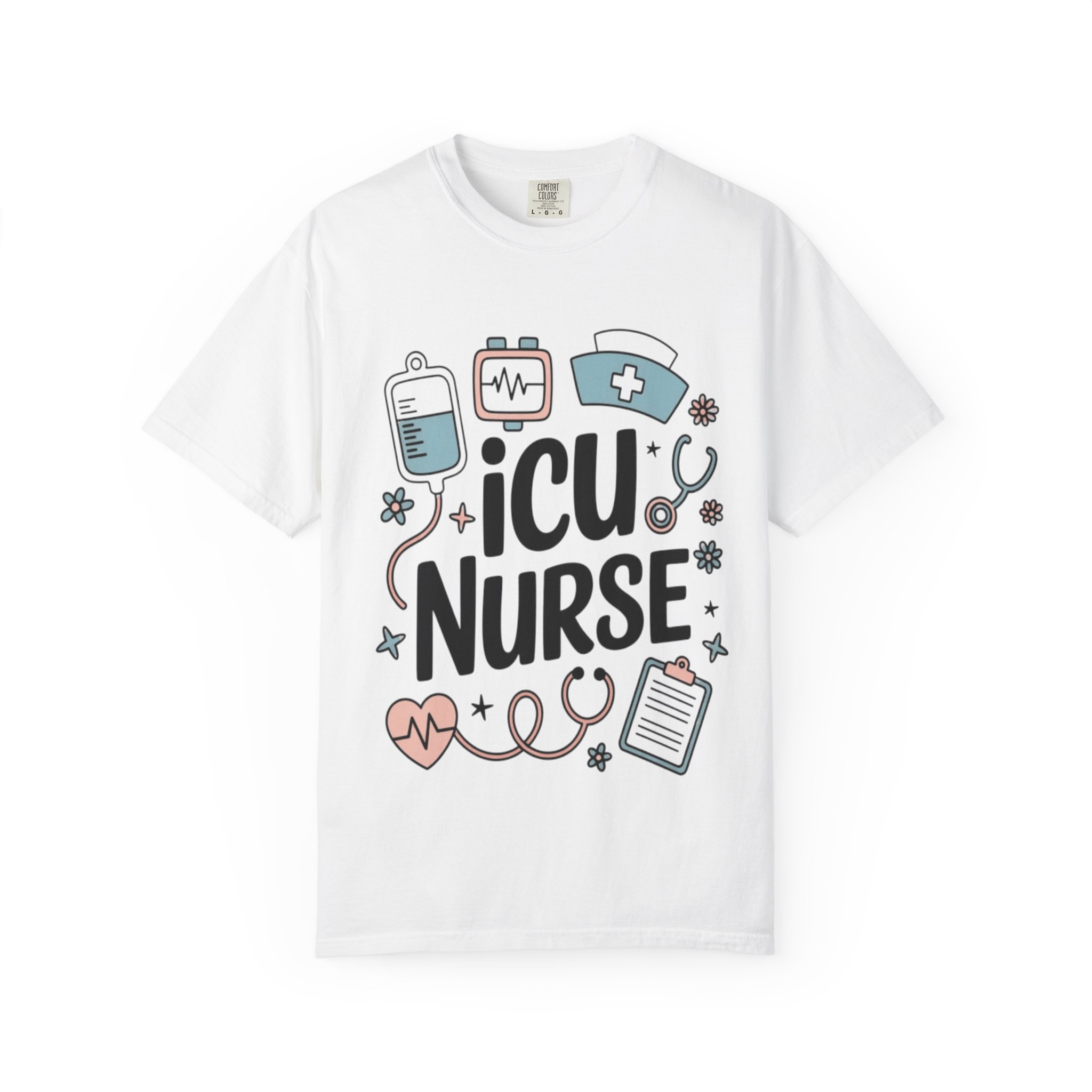 ICU Nurse T-Shirt - Cute Medical Icons Gift for Nurses - Image 2