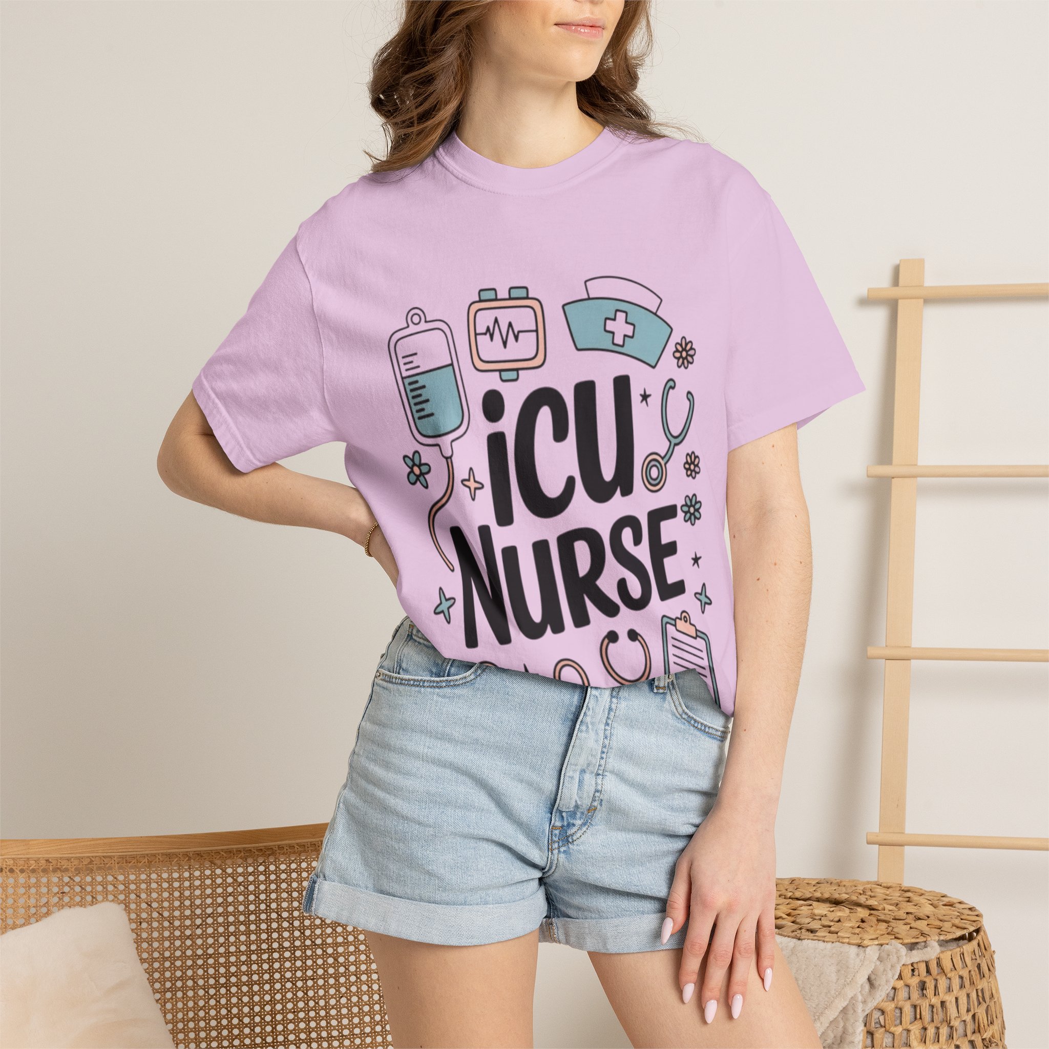 ICU Nurse T-Shirt - Cute Medical Icons Gift for Nurses - Image 12