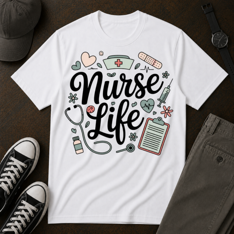 Nurse Life T-Shirt — Cute Medical Icons Graphic Tee for Nurses