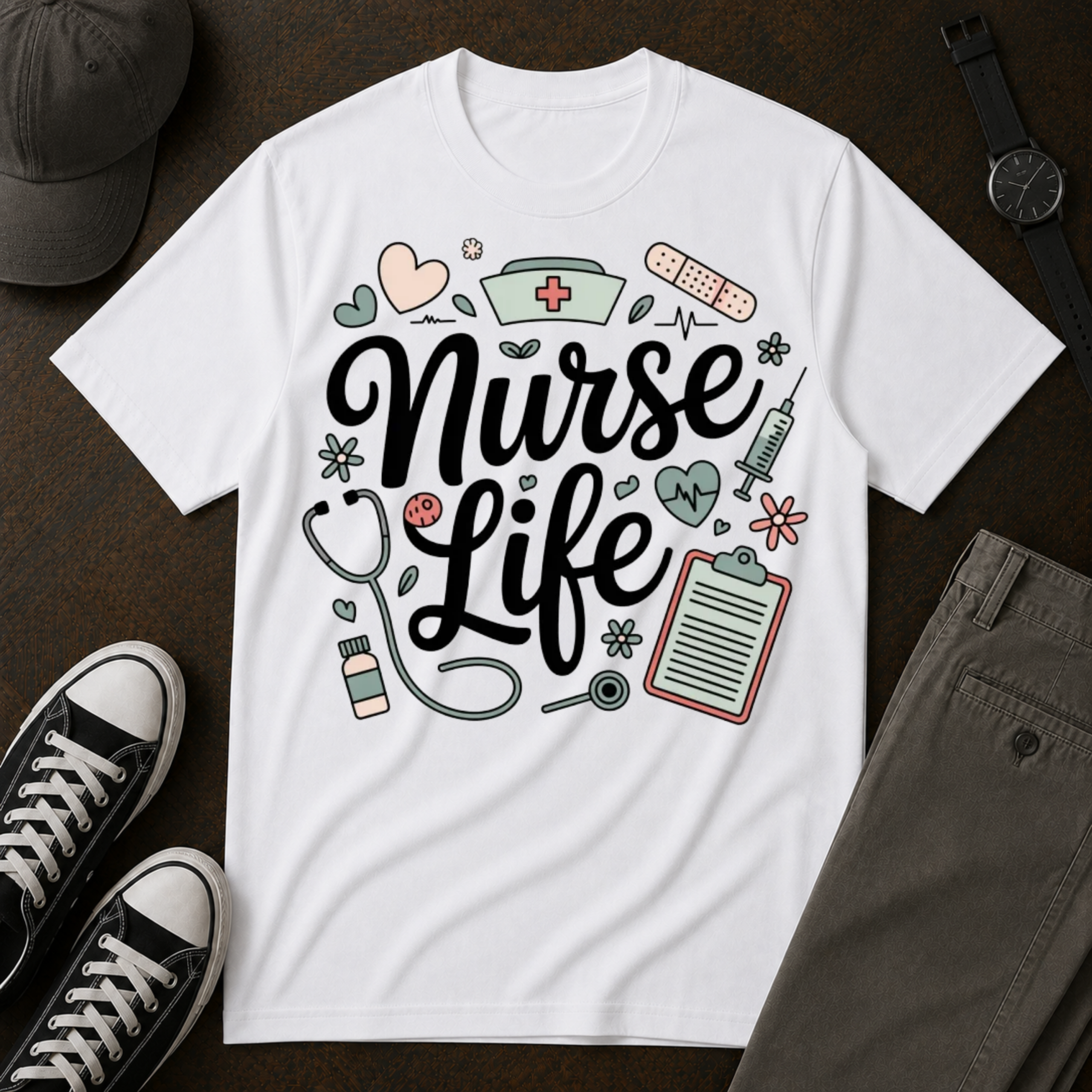 Nurse Life T-Shirt — Cute Medical Icons Graphic Tee for Nurses