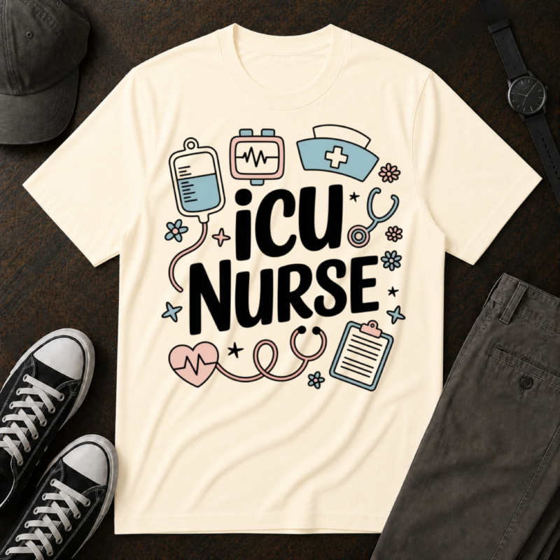 ICU Nurse T-Shirt - Cute Medical Icons Gift for Nurses