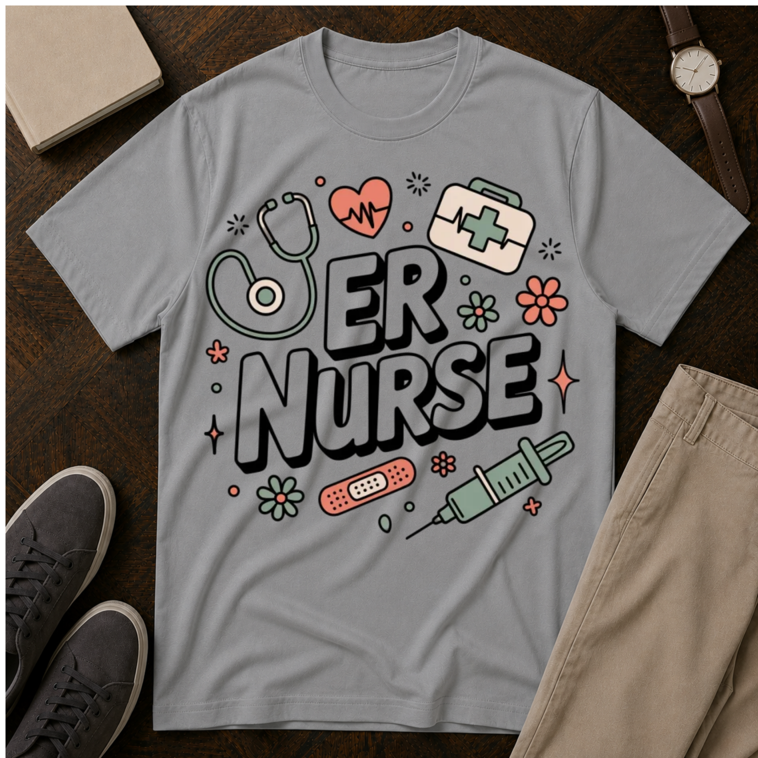 ER Nurse Graphic T-Shirt — Cute Medical Icons Gift for Nurses