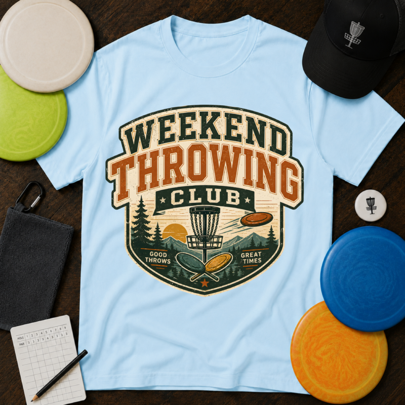 Weekend Throwing Club T-Shirt | Disc Golf Retro Badge Tee