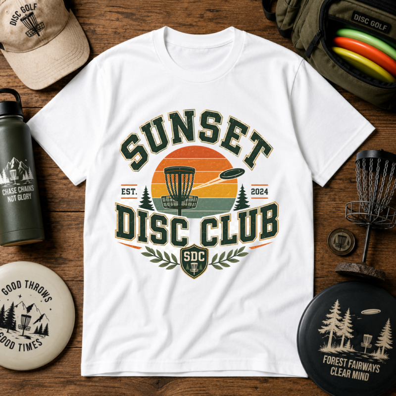 Disc Golf T‑Shirt | "Sunset Disc Club" Vintage Sunset Design (EST. 2024)