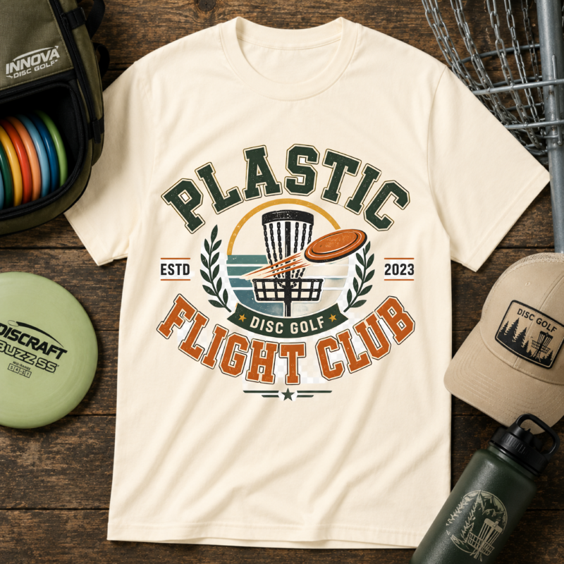Disc Golf T-Shirt – "Plastic Flight Club" Retro Disc Golf Tee