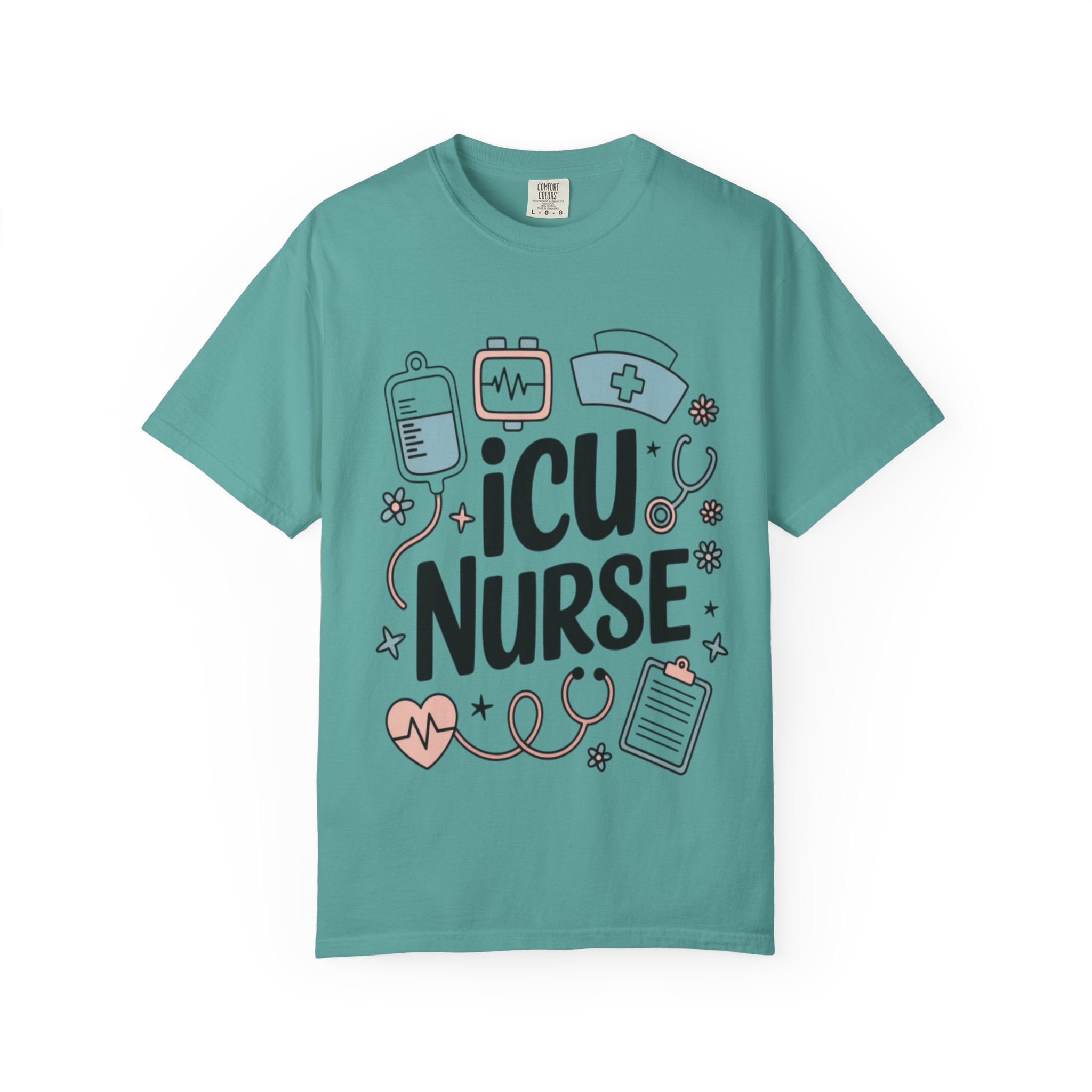 ICU Nurse T-Shirt - Cute Medical Icons Gift for Nurses - Image 8