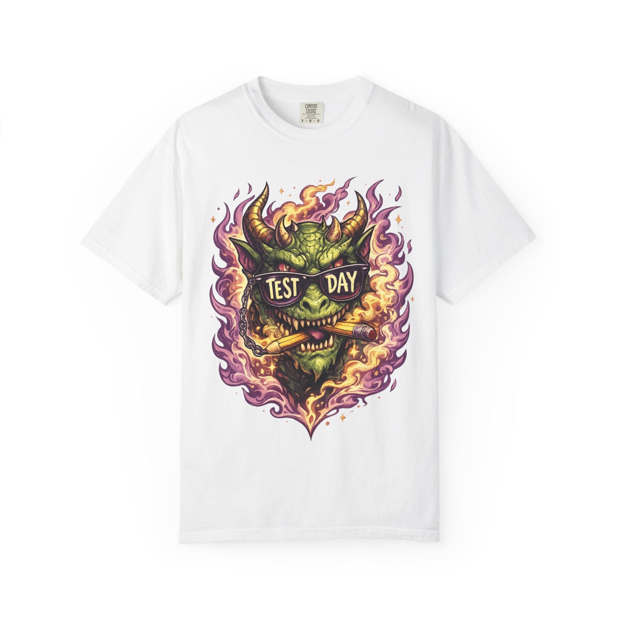 Test Day Demon T-Shirt - Fiery Monster Graphic Tee - Image 2